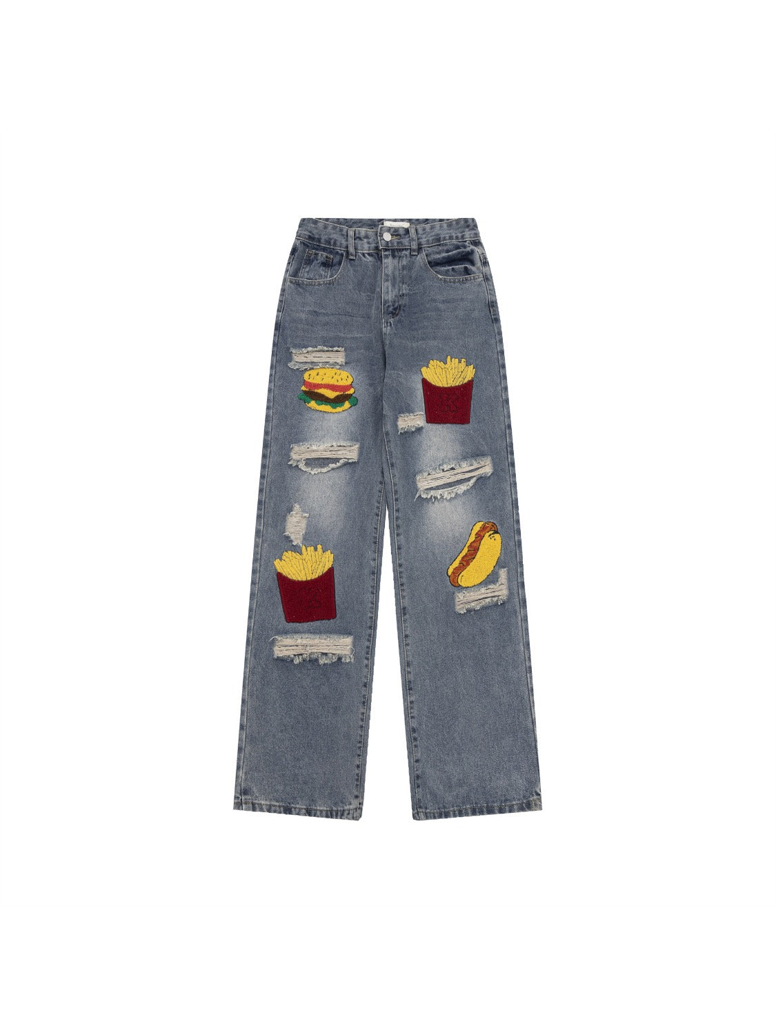 Hamburger French Fries Ripped Jeans
