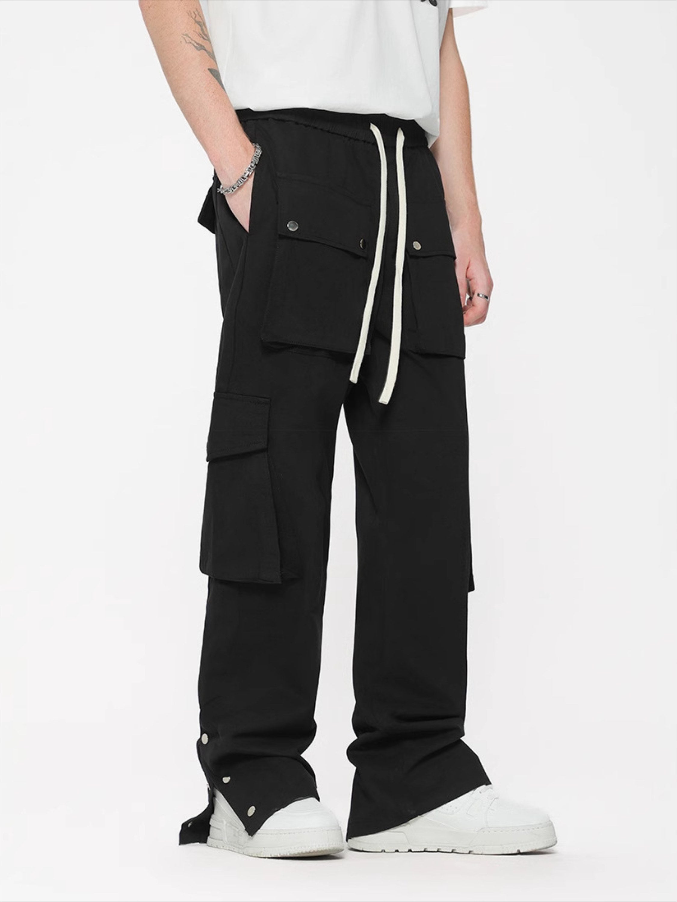 Buttoned Drawstring Cargo Pants