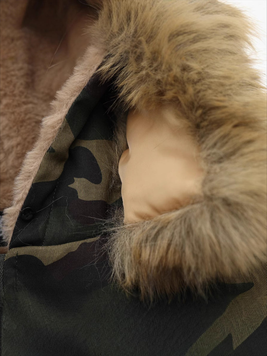 Vintage Camouflage Fur Collar Detachable Jacket