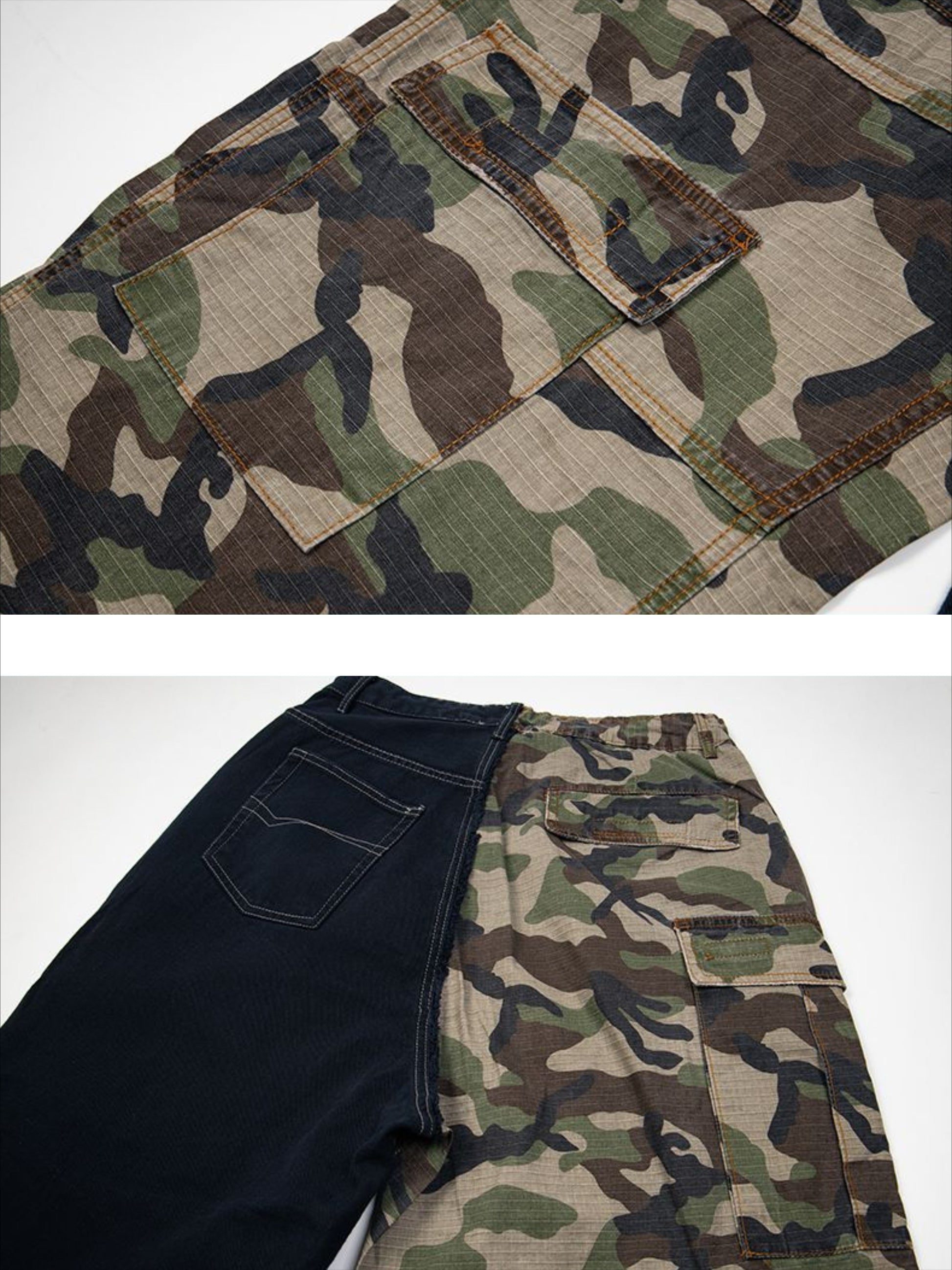 Multi-pocket Camouflage Double-stitched Drawstring Jeans