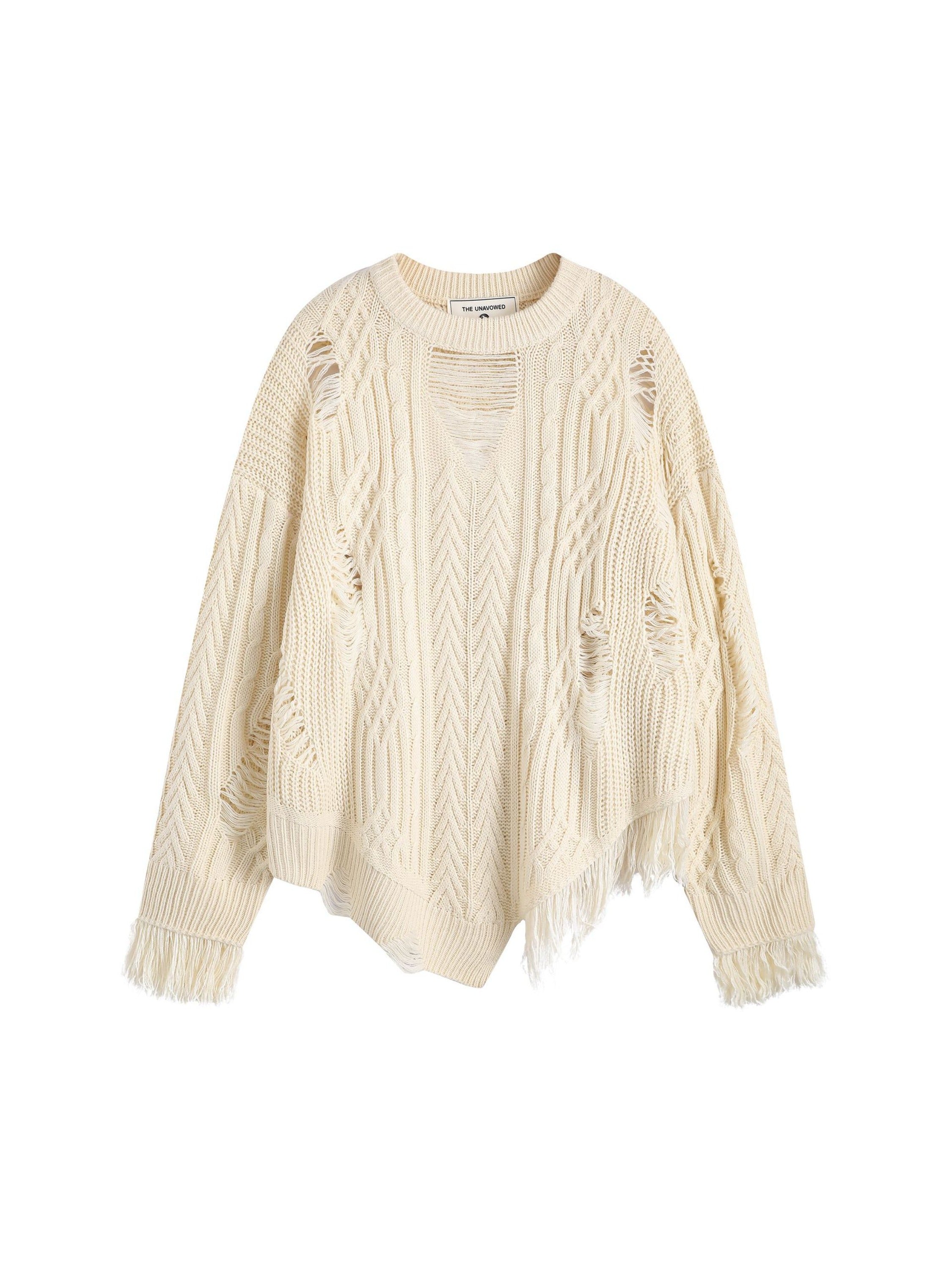 Vintage Irregular Ripped Braided Hops Sweater
