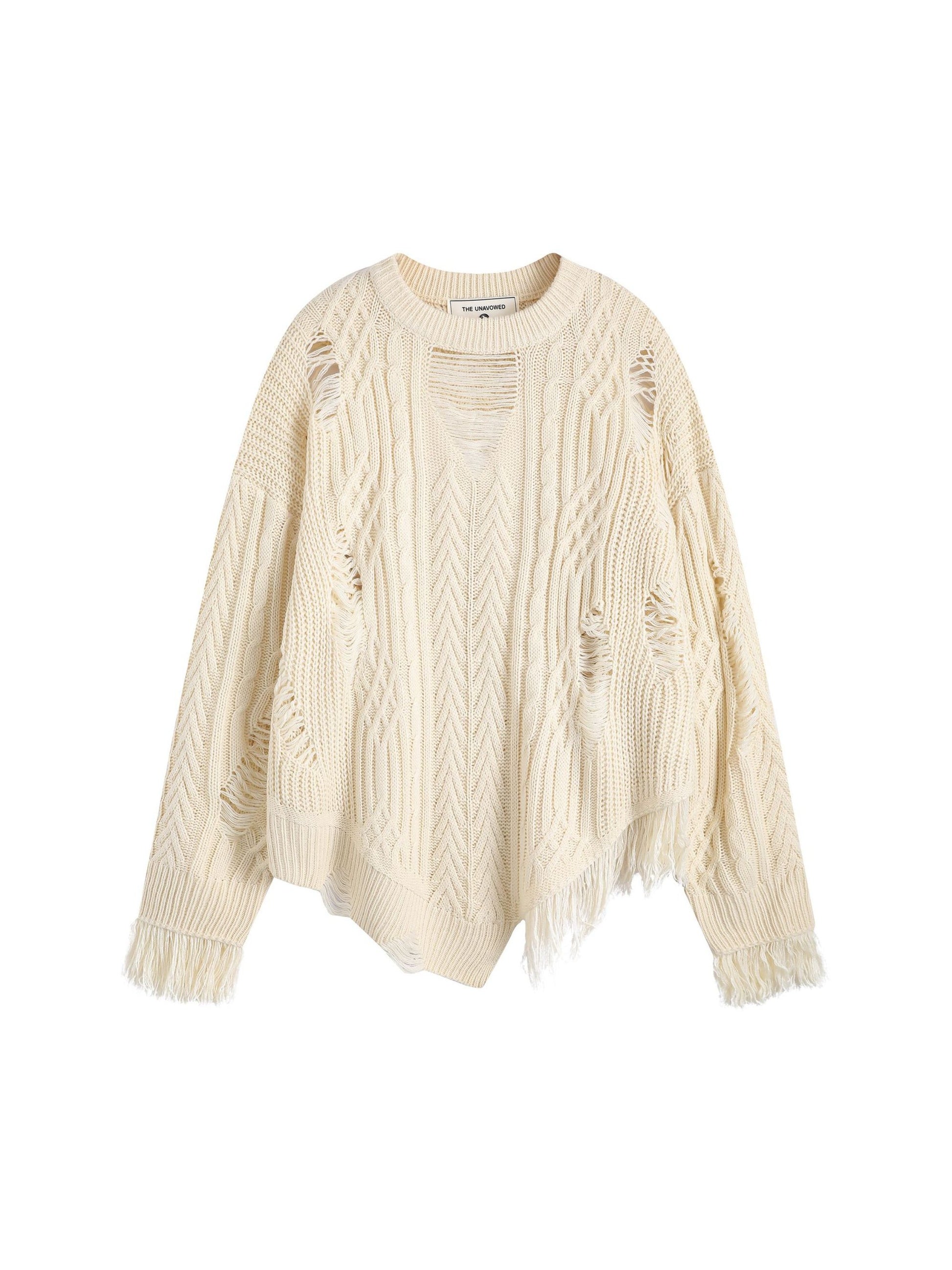 Vintage Irregular Ripped Braided Hops Sweater