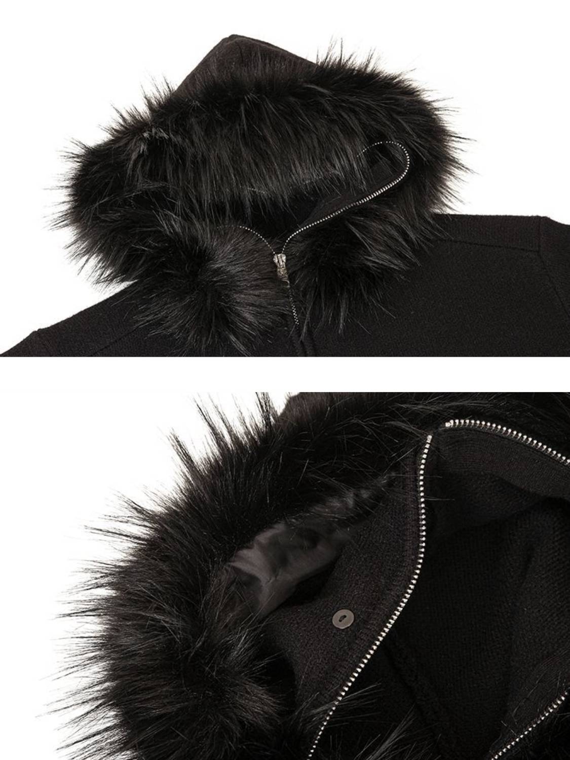 High Street Detachable Fur Collar Half-zipped Sweater
