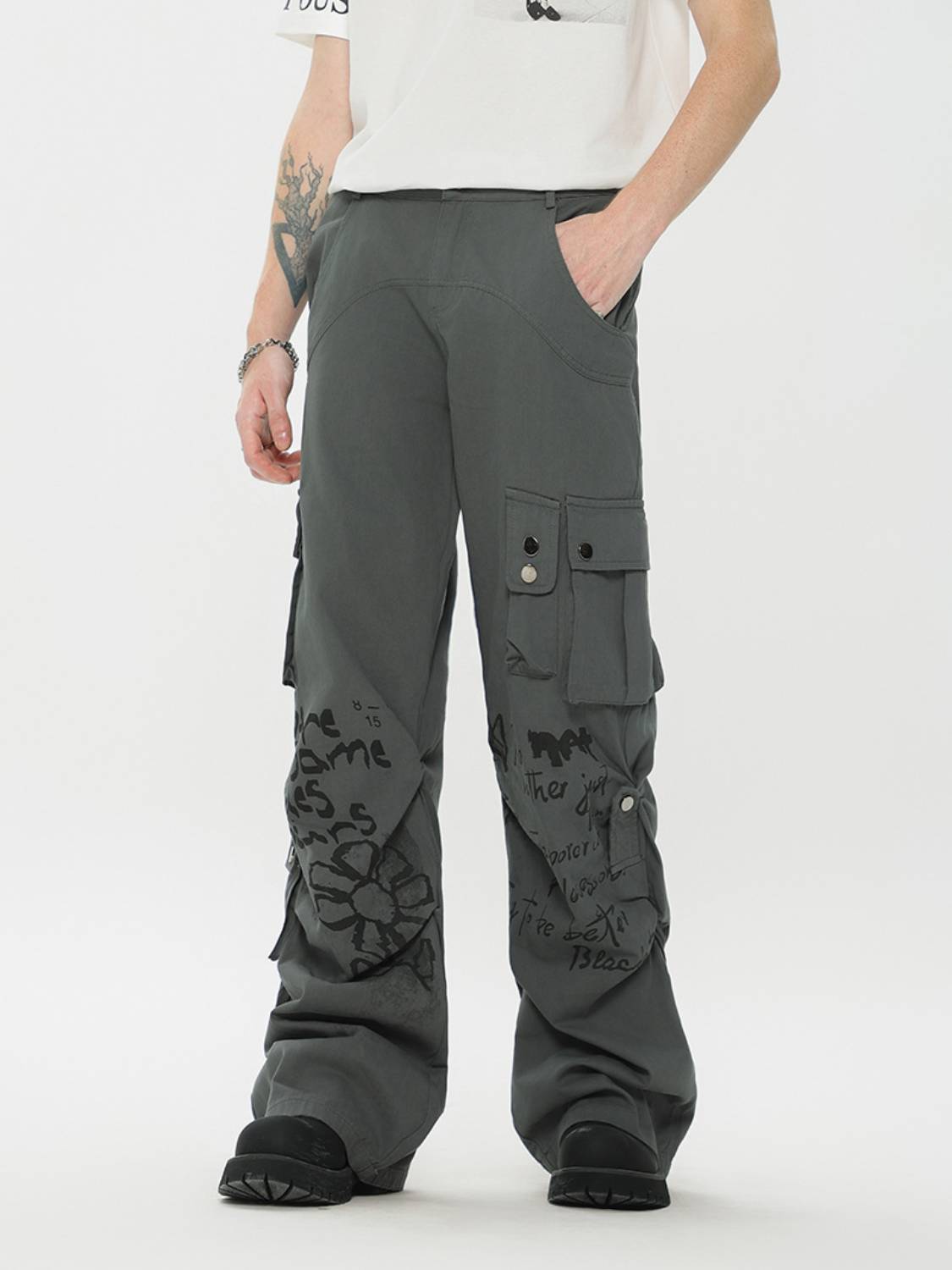 Vintage Water-Slurry Print Cargo Pants
