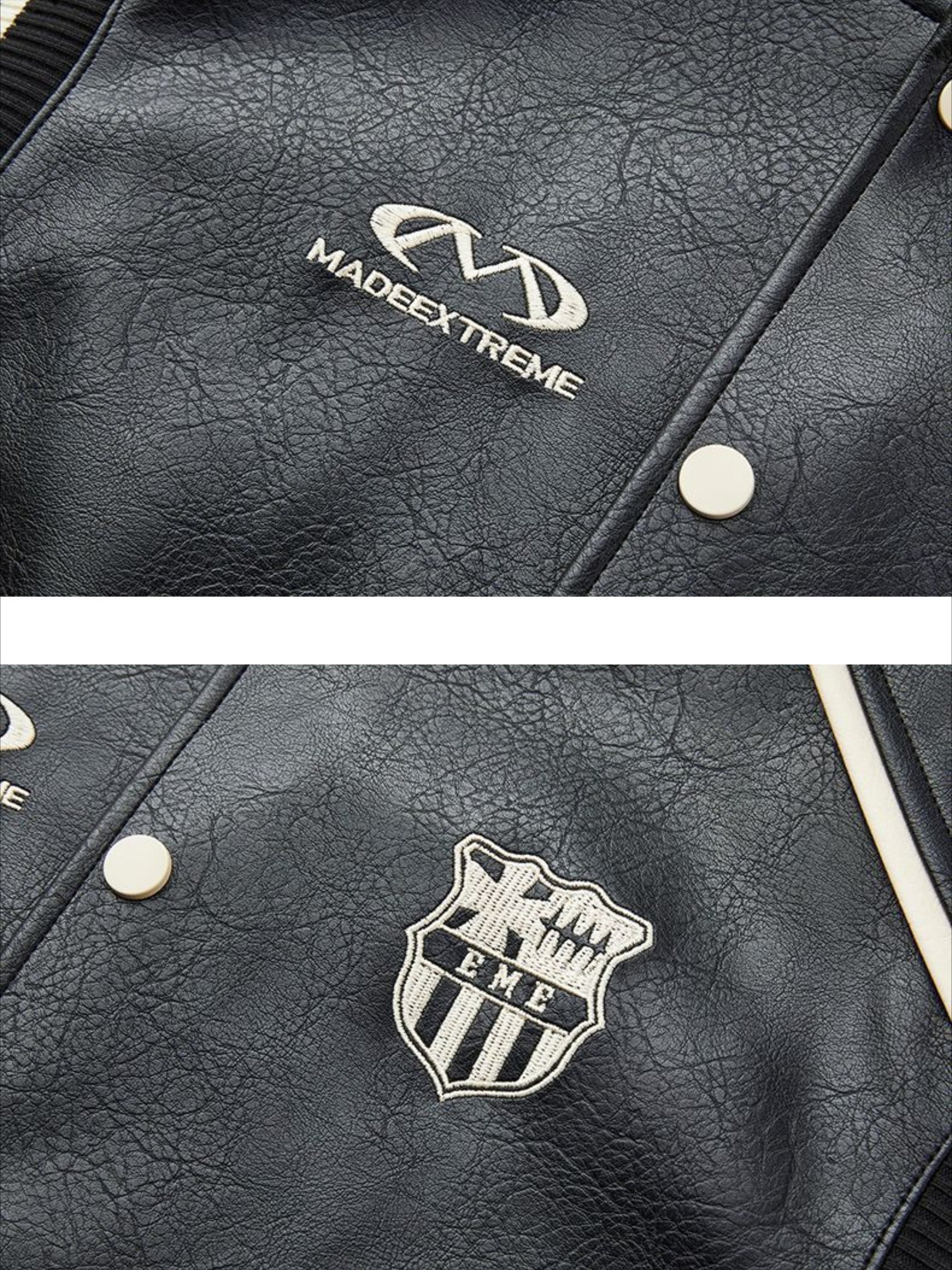 Retro Badge Stitching PU Baseball Jacket