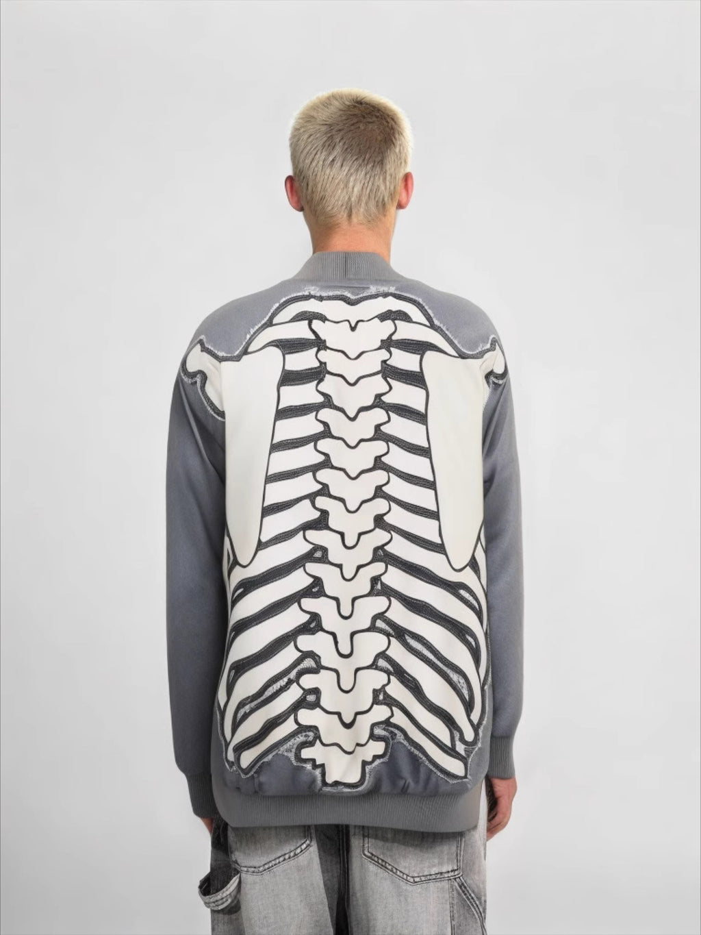 Vinatge Skull Skeleton Print Baseball Uniform Coat