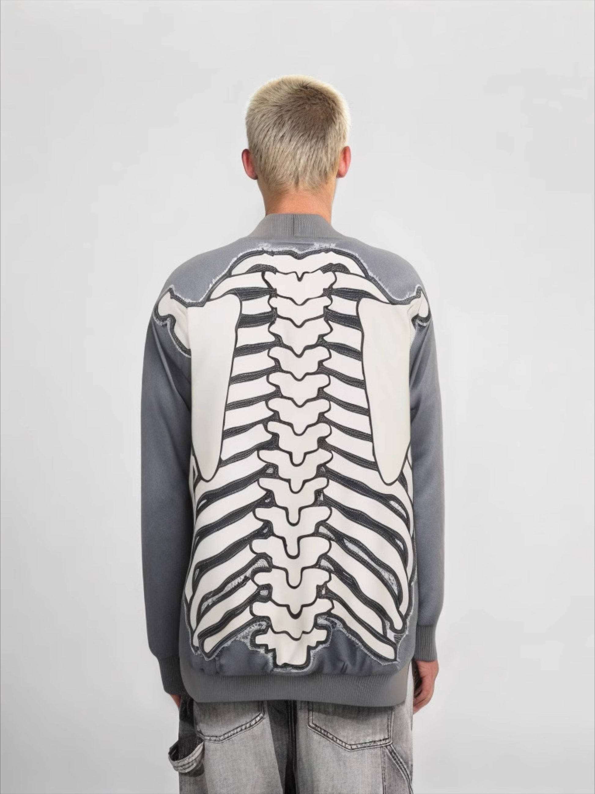 Vinatge Skull Skeleton Print Baseball Uniform Coat