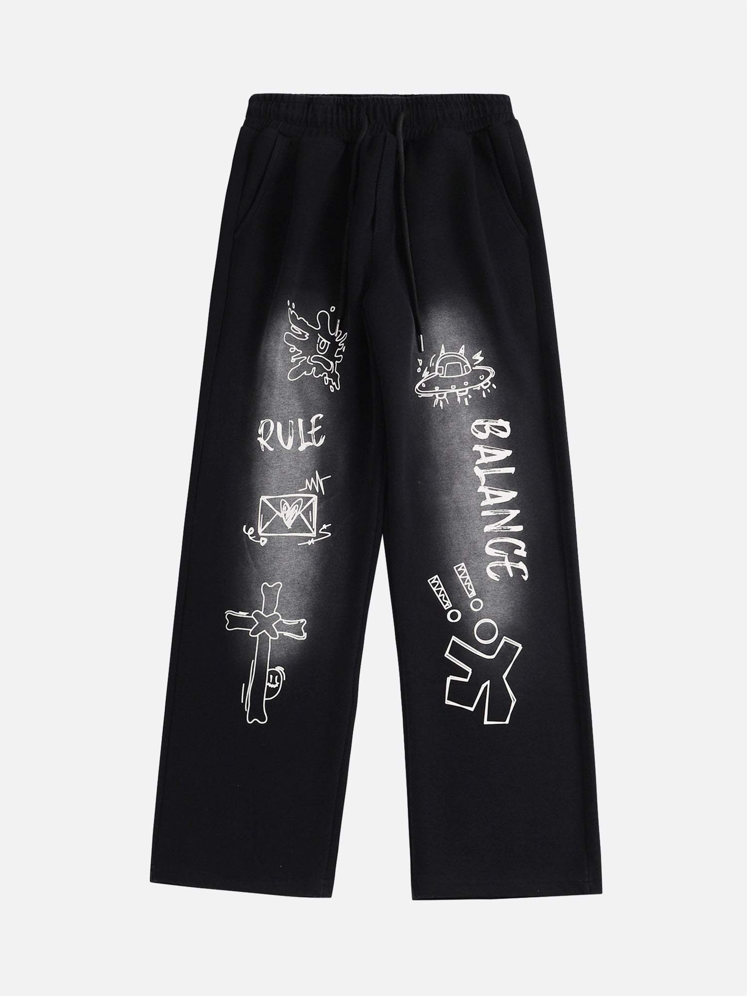 Disguisen American Style Spray Painted Letters Washed Casual Sweatpants