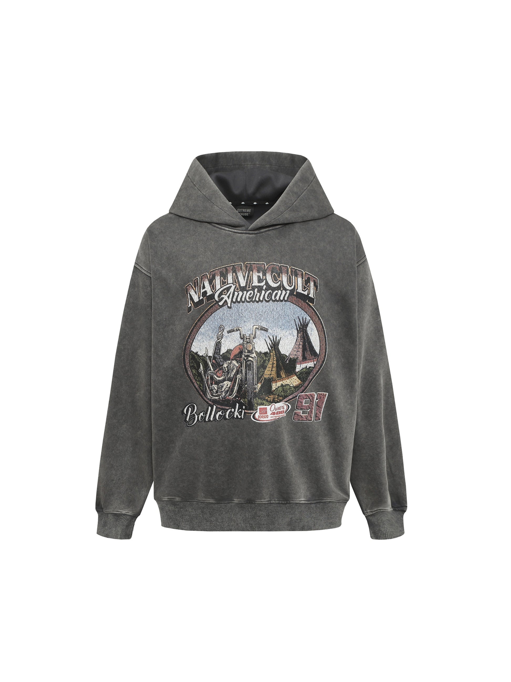 Vintage Washed Worn Loose Print Hoodie