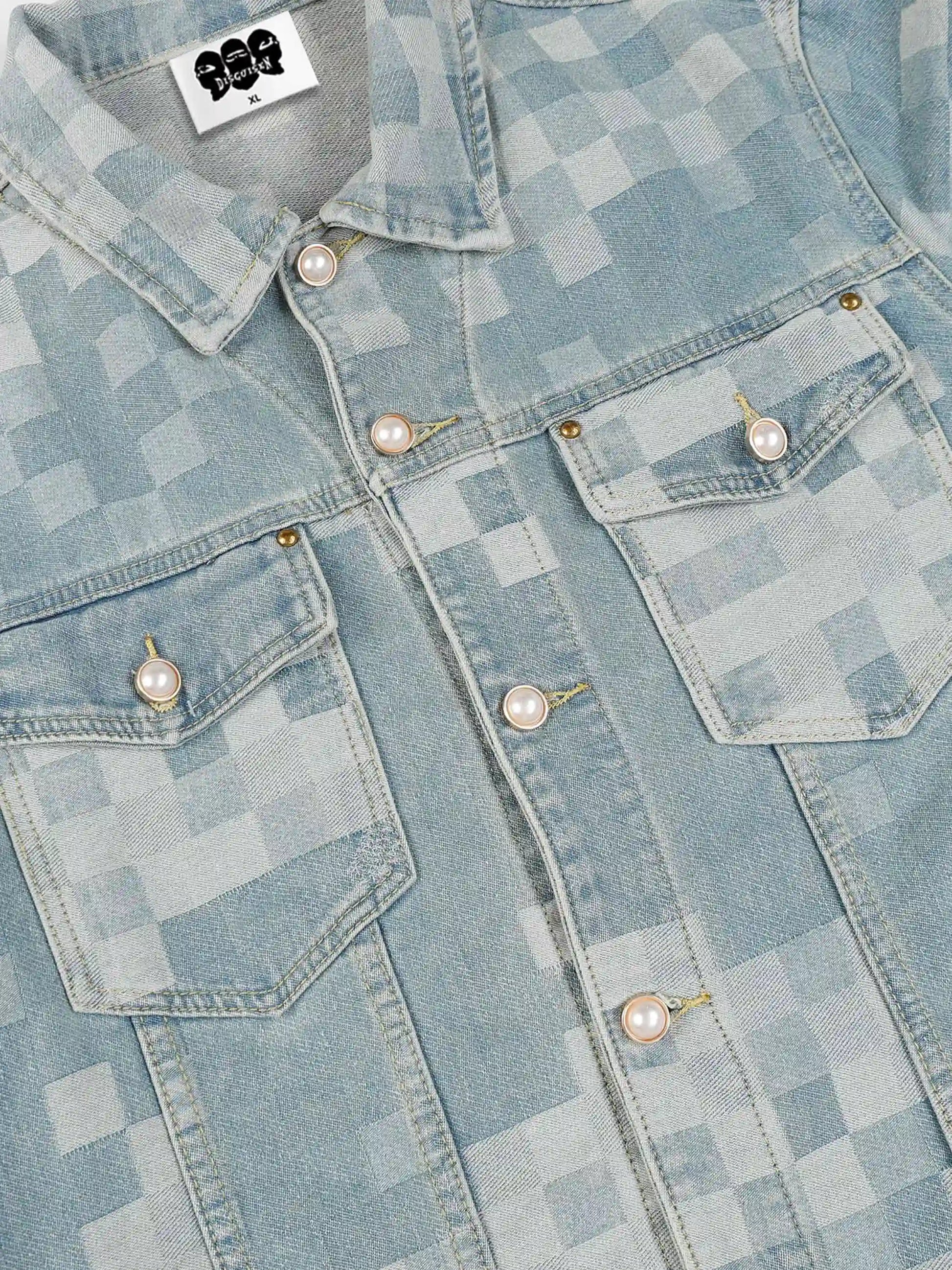 Disguisen Plaid Pearl Button Denim Jacket