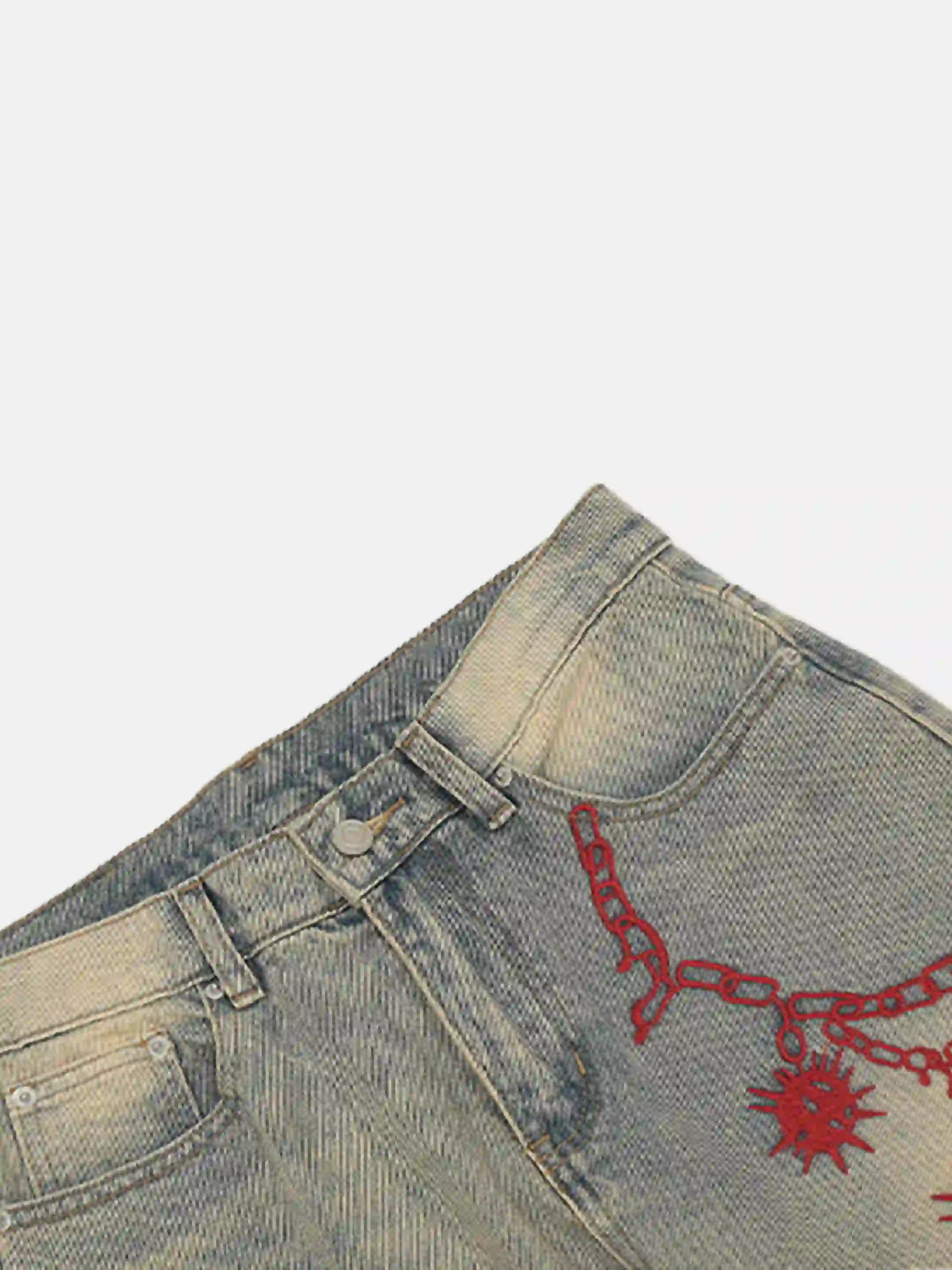 Disguisen American Retro Hip-Hop Chain Embroidery Jeans