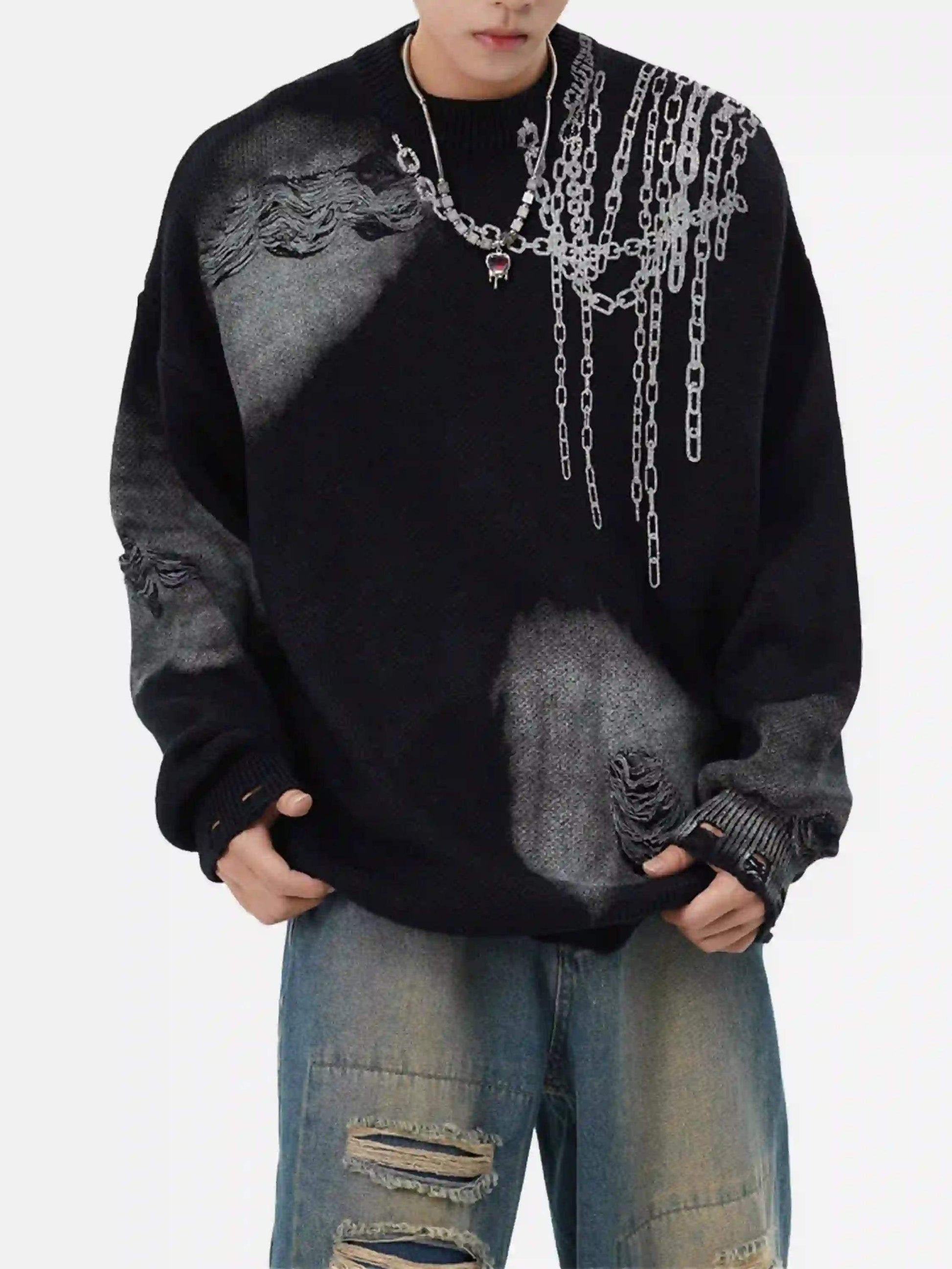 Disguisen High Street Spray Painted Distressed Dirty Chain Round Neck Sweater