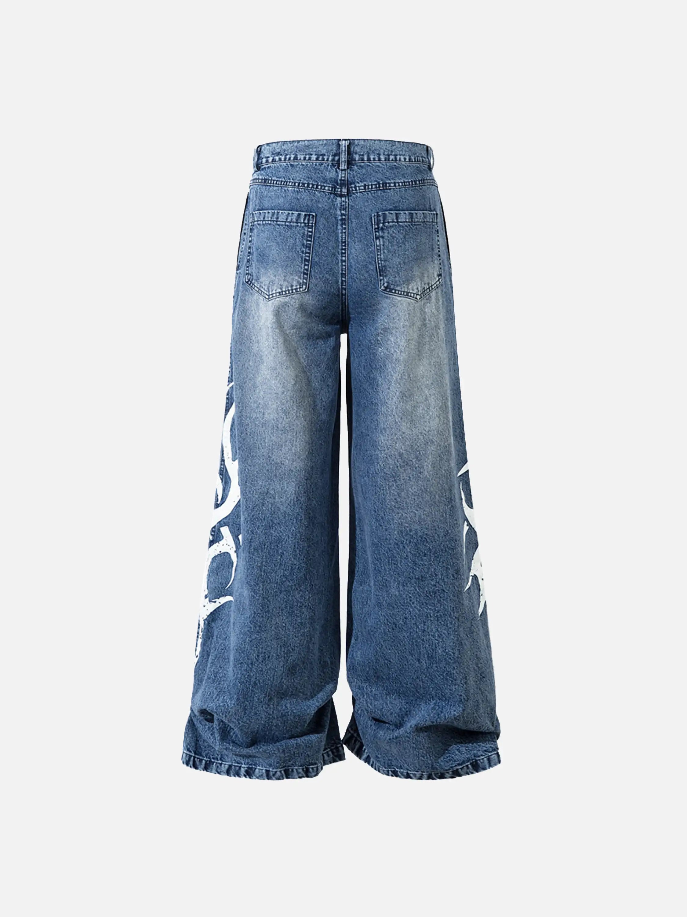 Thorn Print Washed Oversized Jeans