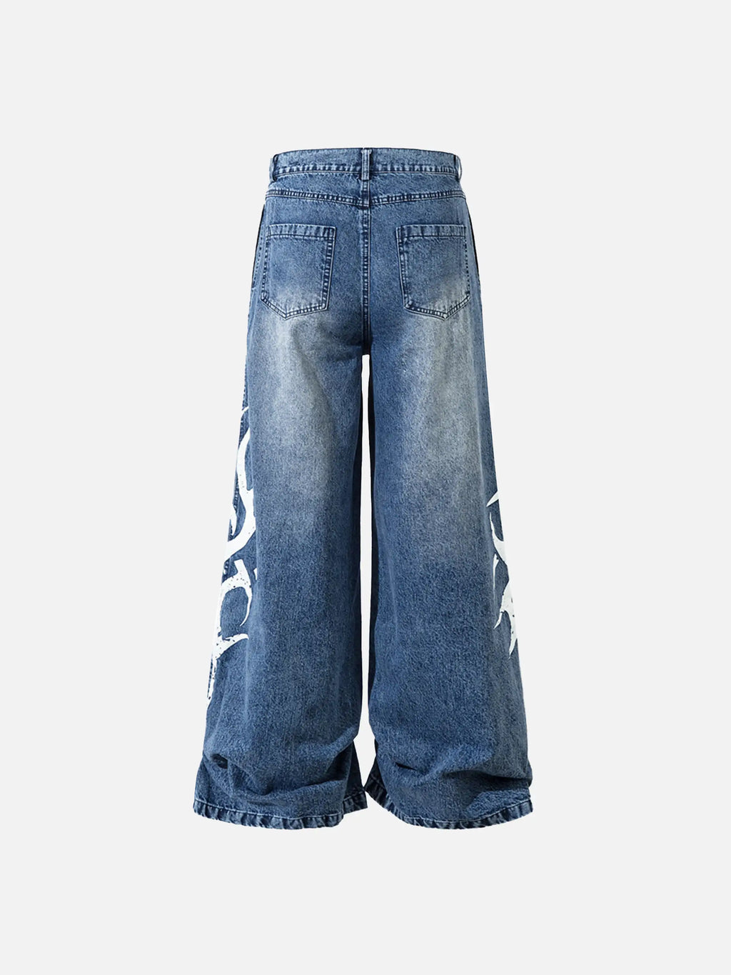 Thorn Print Washed Oversized Jeans