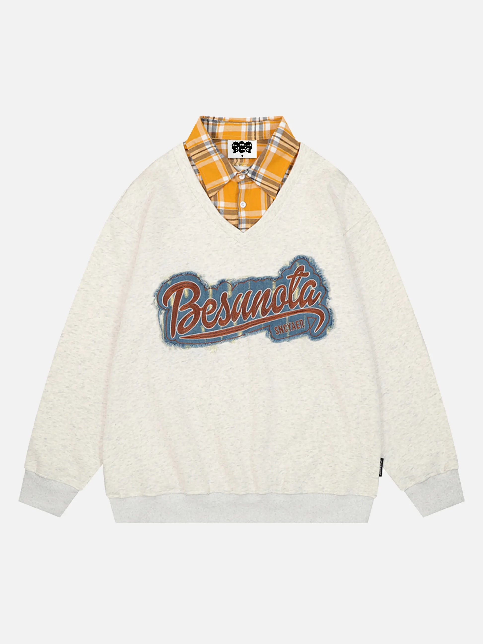 Preppy Style Fake-two Piece Plaid Sweatshirt