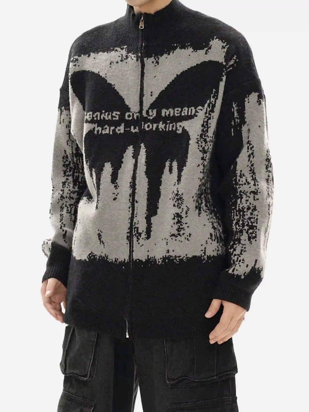 Disguisen High Street Abstract Pattern Zipper Stand Collar Cardigan