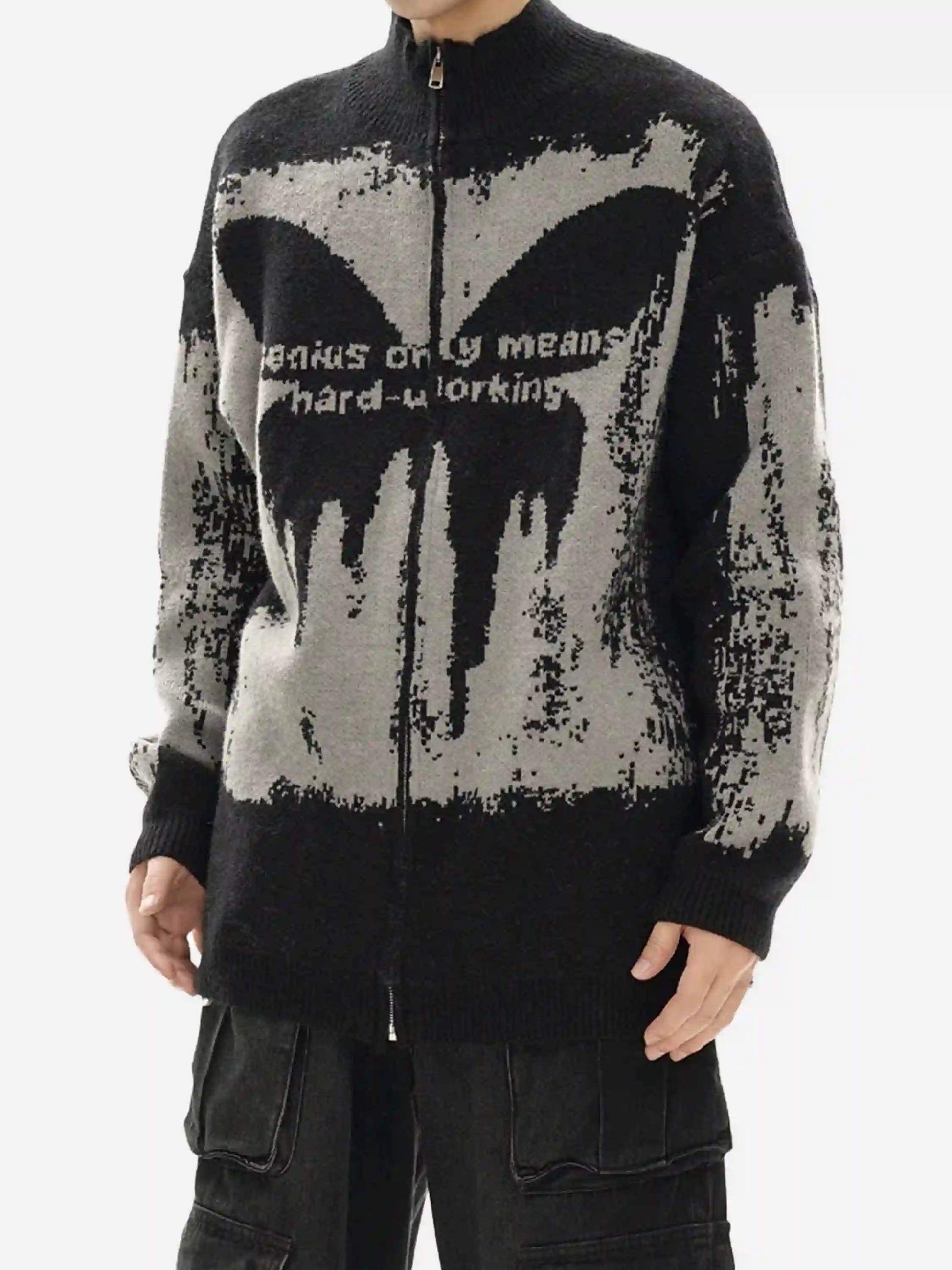 Disguisen High Street Abstract Pattern Zipper Stand Collar Cardigan
