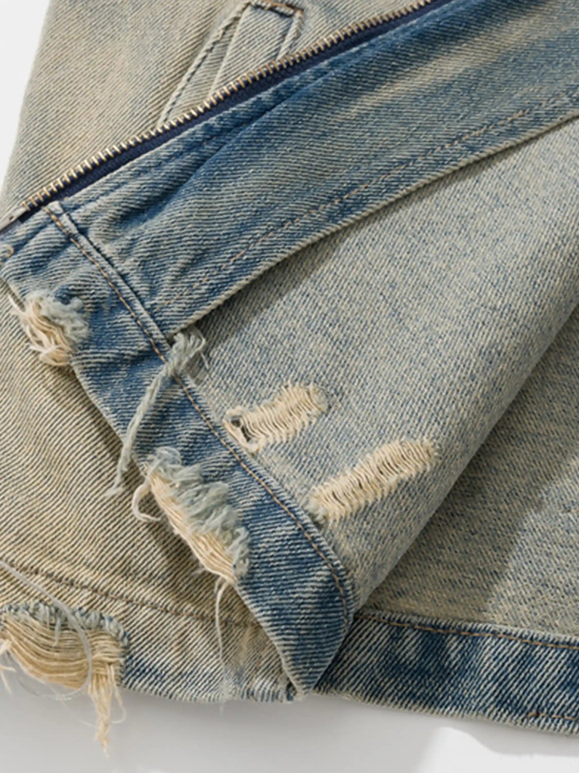 Vintage Yellow Mud Zipper Denim Jacket