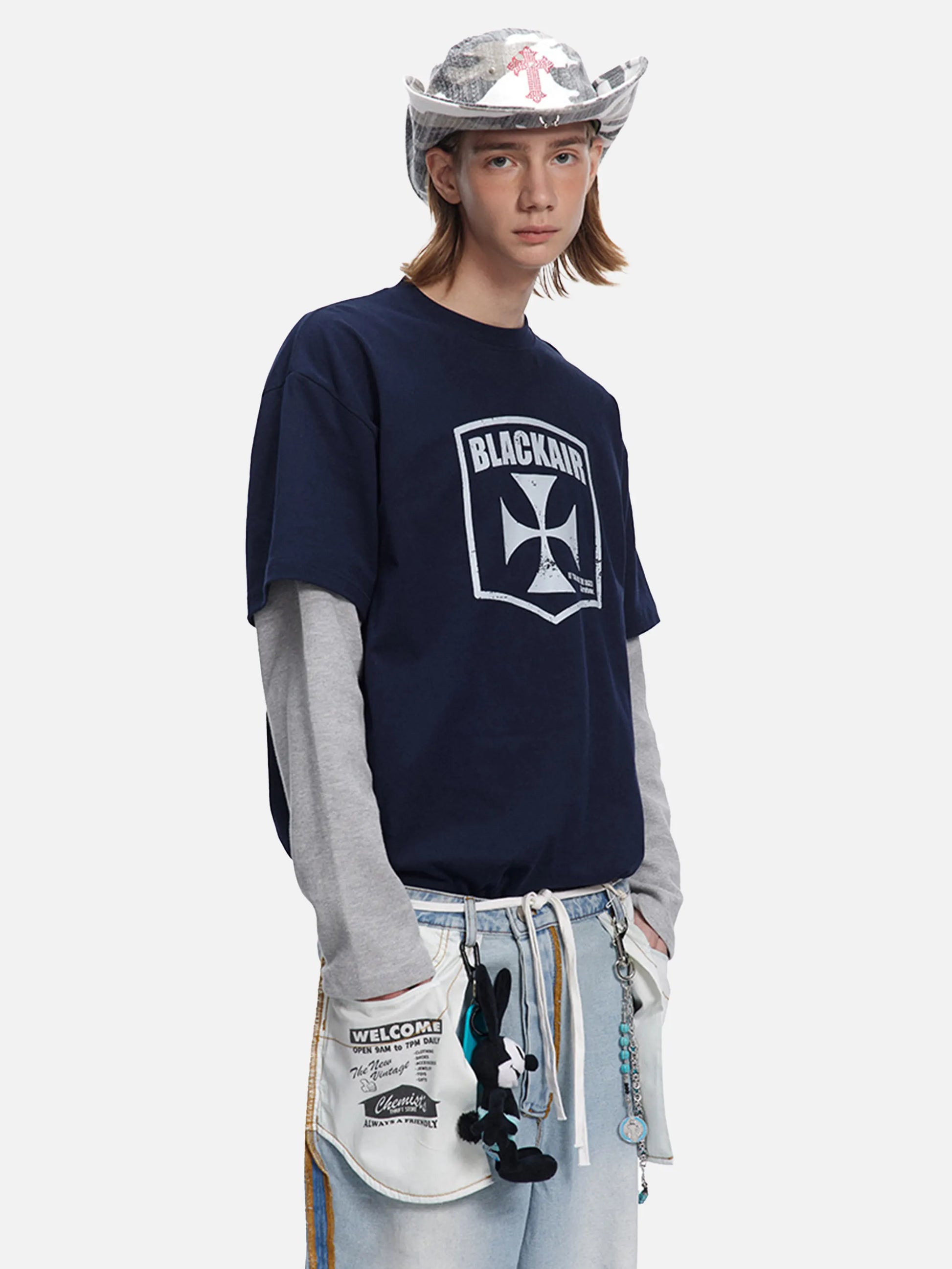 Disguisen American Waffle Faux Two-Piece Long-Sleeved T-Shirt