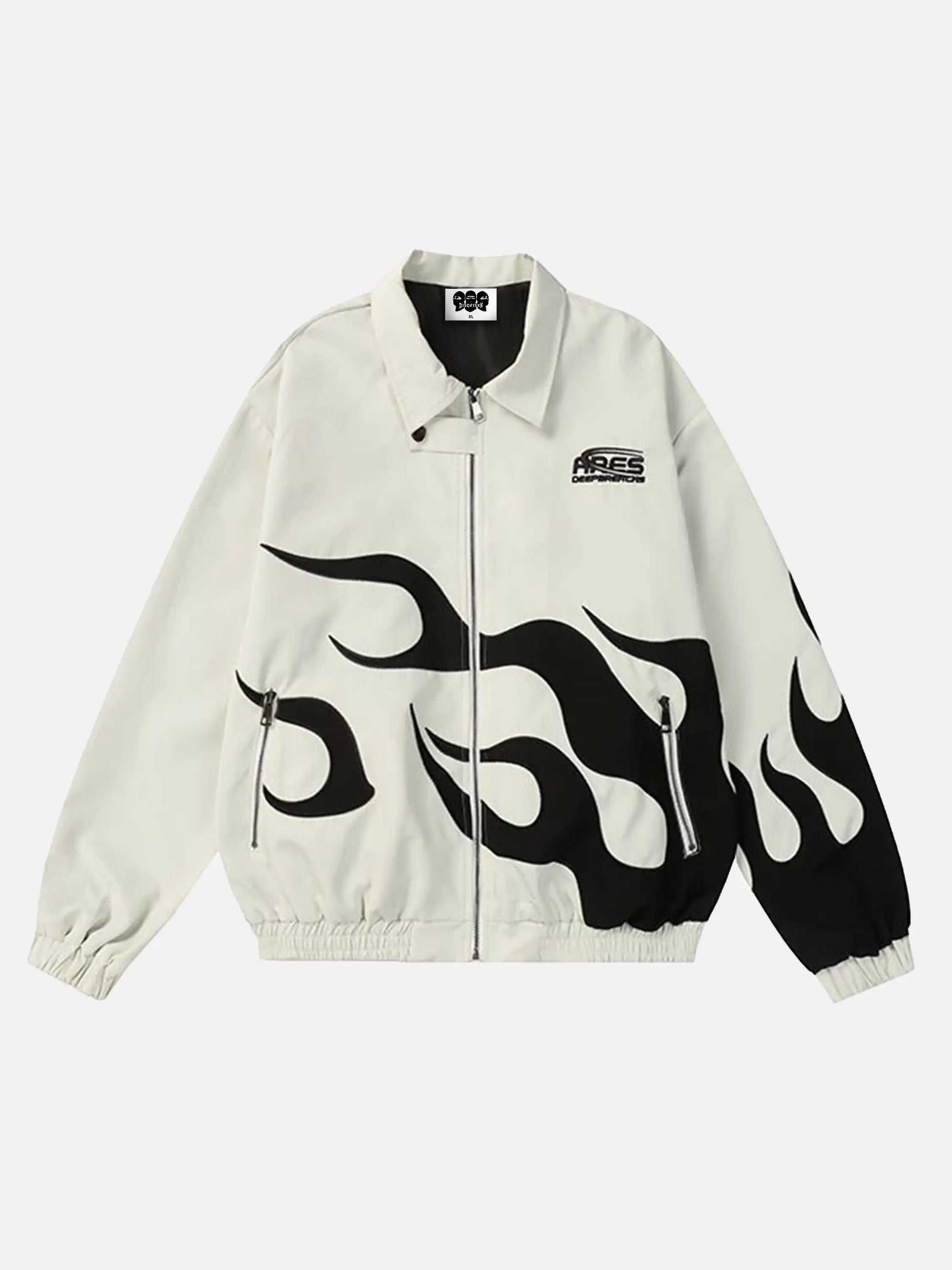 Disguisen Hip Hop Street Patches Flame Lapel Jacket