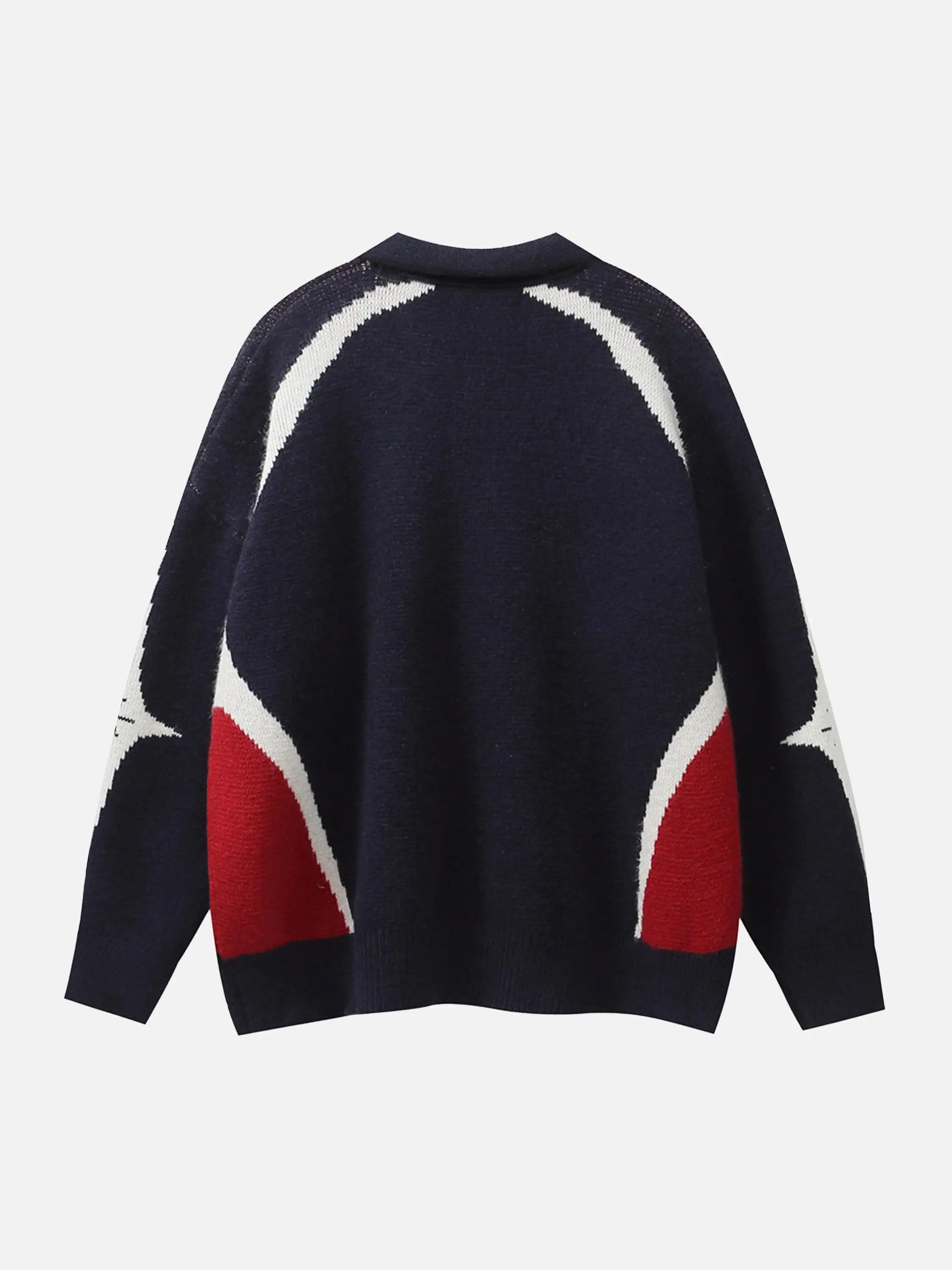 Contrast Jacquard Lapel Sweater