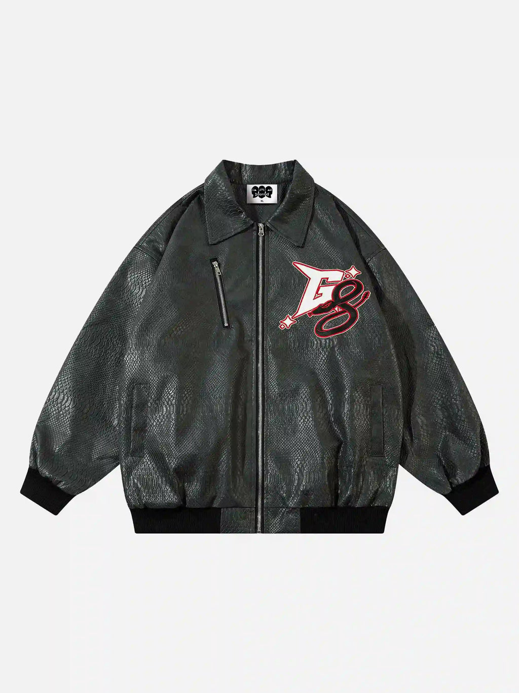 Disguisen American Retro Snakeskin Embroidered Motorcycle Jacket