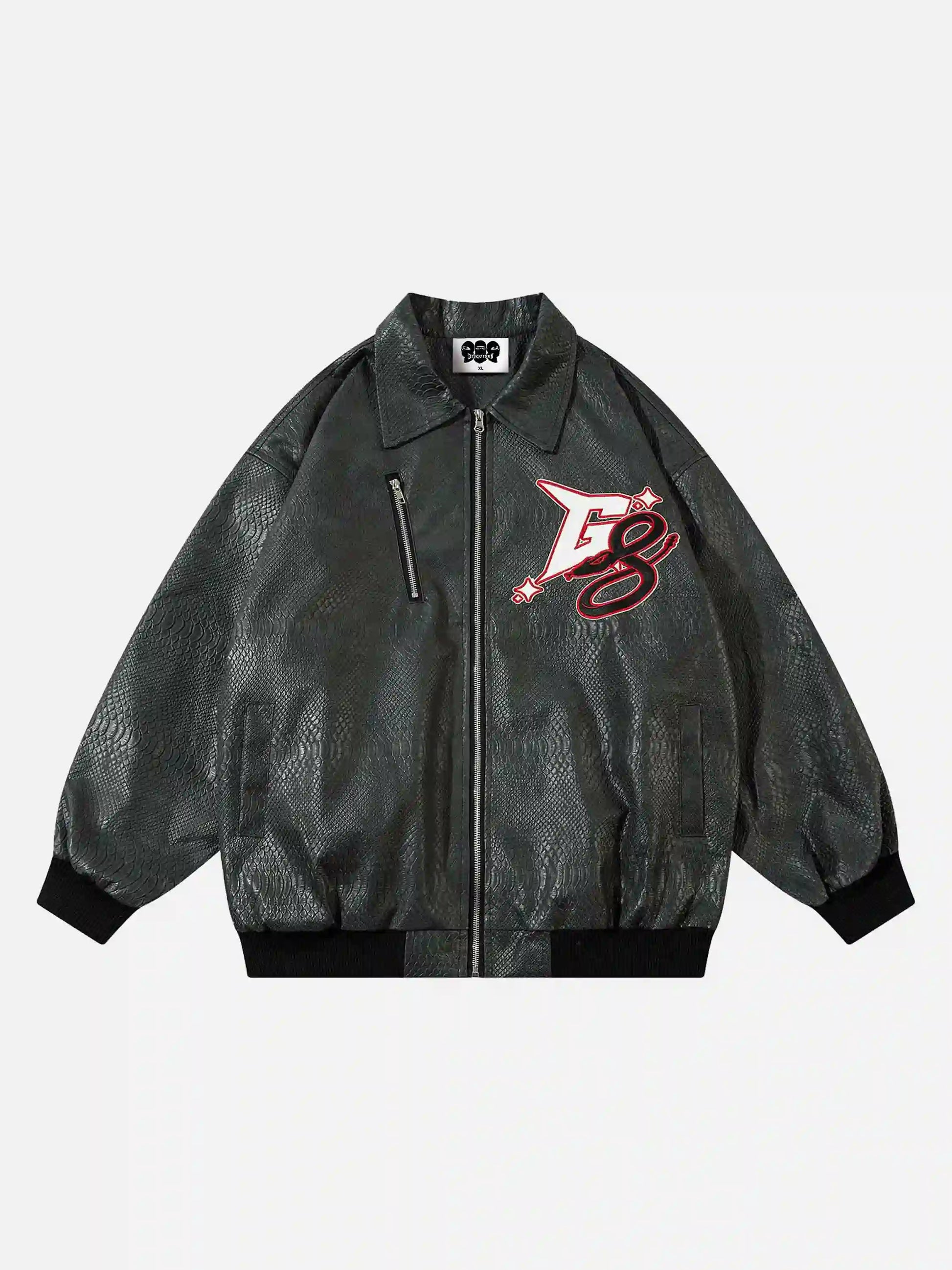 Disguisen American Retro Snakeskin Embroidered Motorcycle Jacket