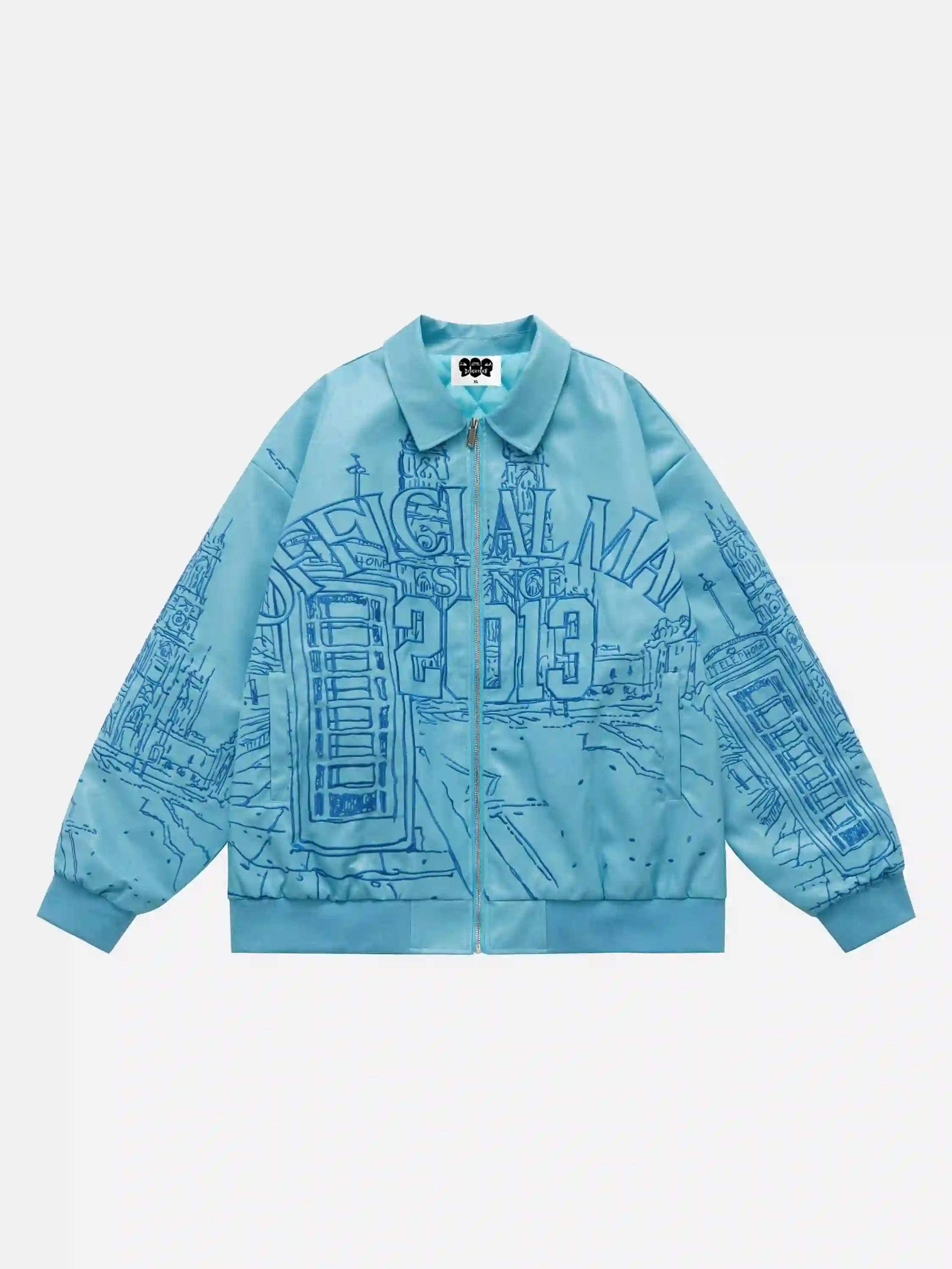 Disguisen Street Architecture Embroidered Leather Jacket