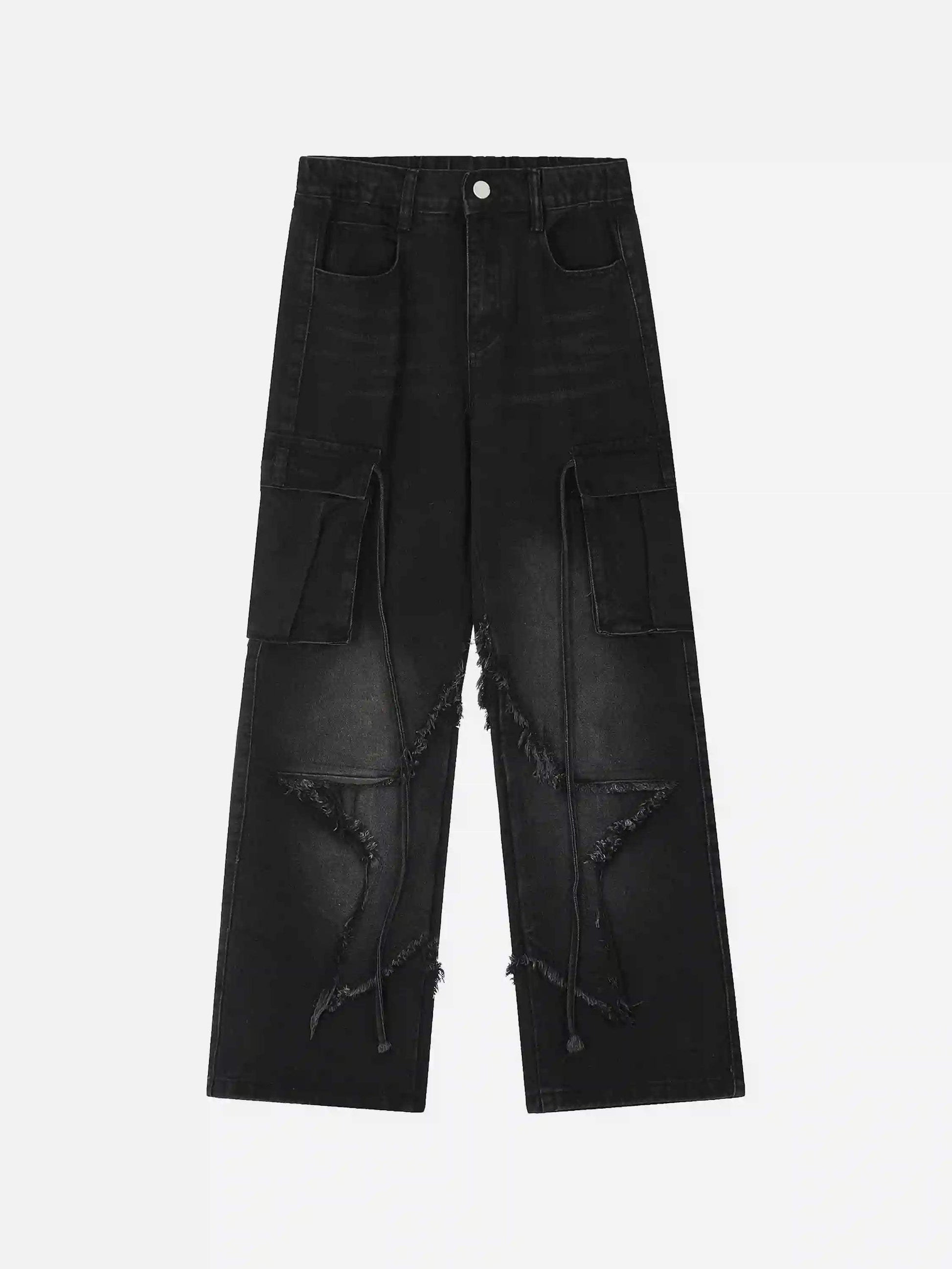 Multi-Pocket Star Patchwork Jeans