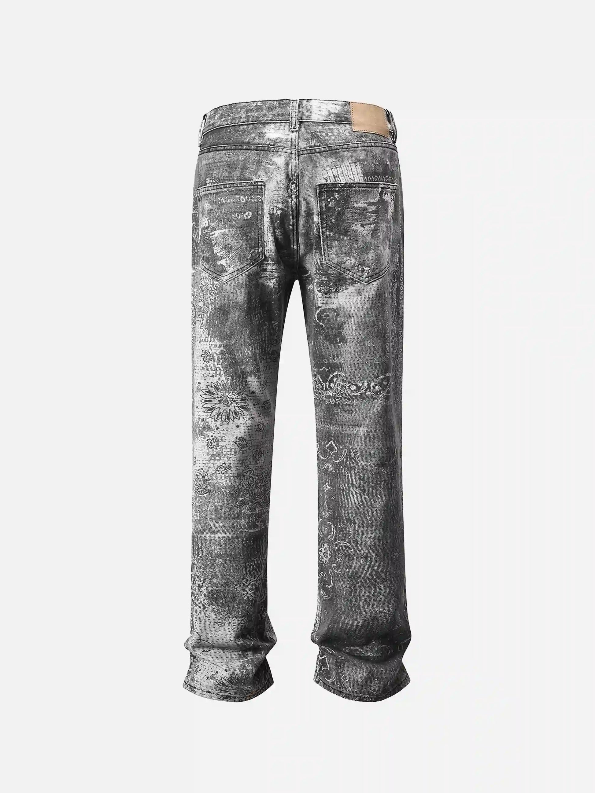 Vintage Paisley Digital Print Straight Jeans