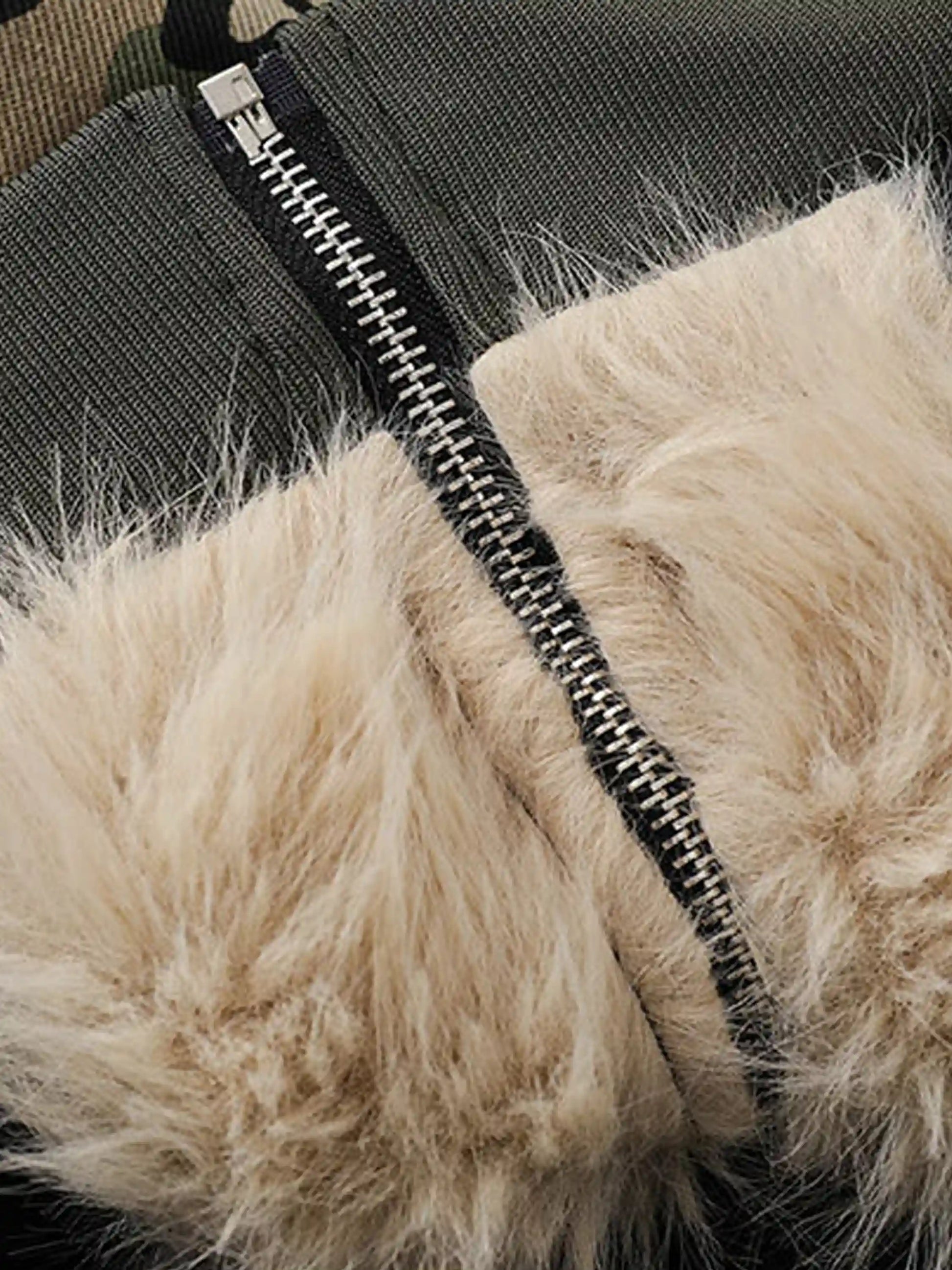 Camouflage Fur Zipper Hoodie