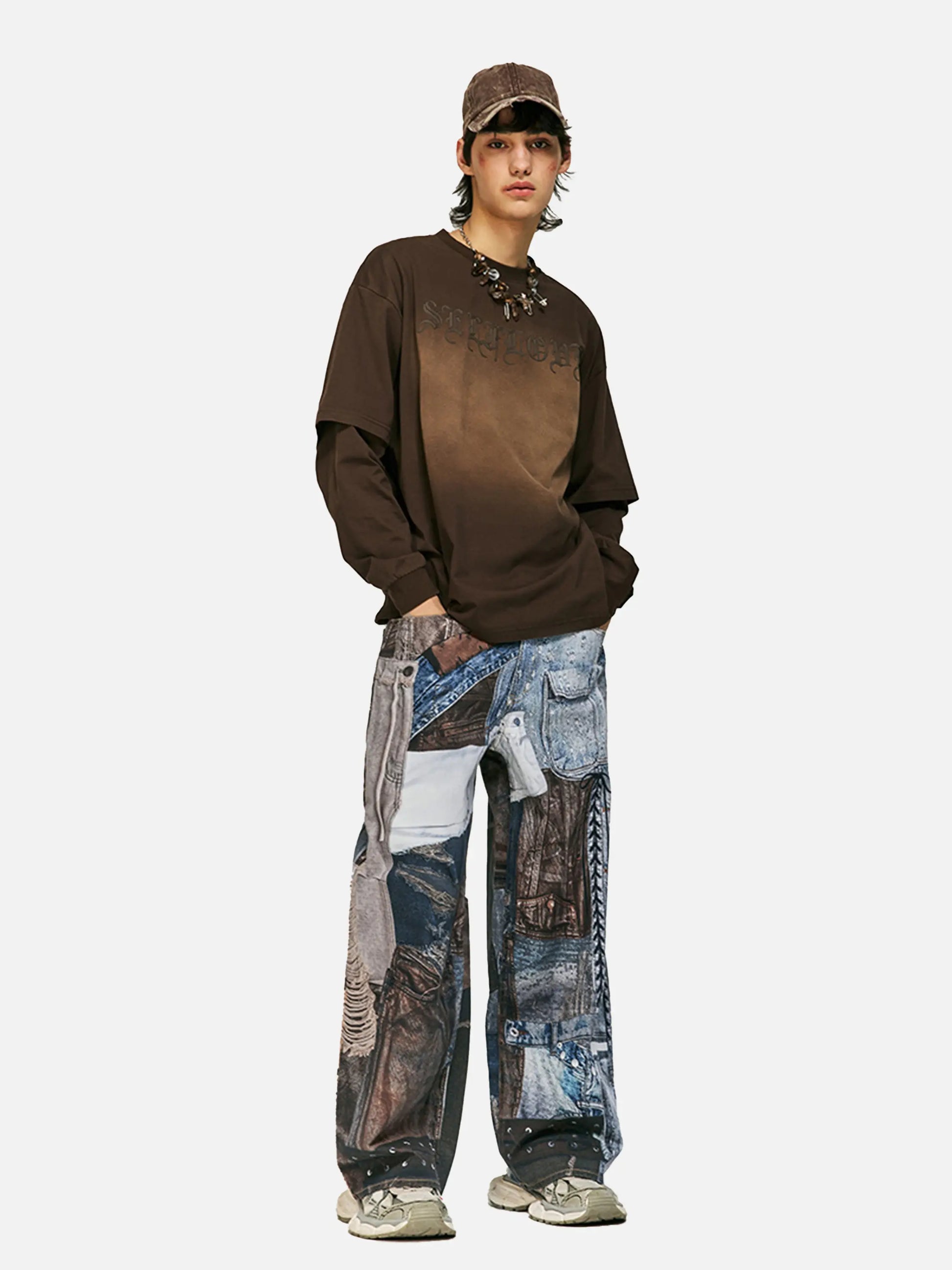 Digital Printed Faux Panel Jeans
