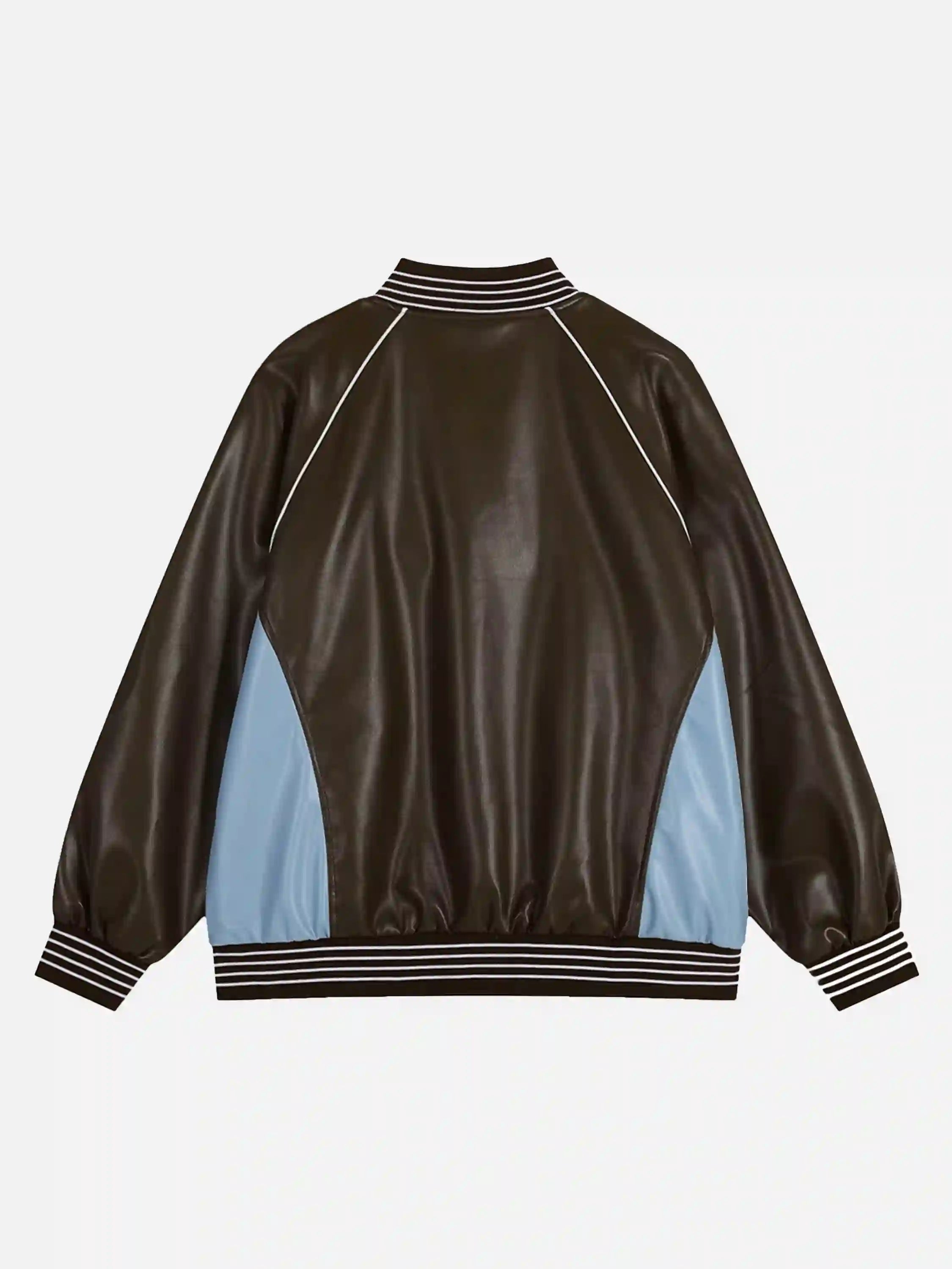 Disguisen Letter Embroidery Colorblock PU Leather Jacket