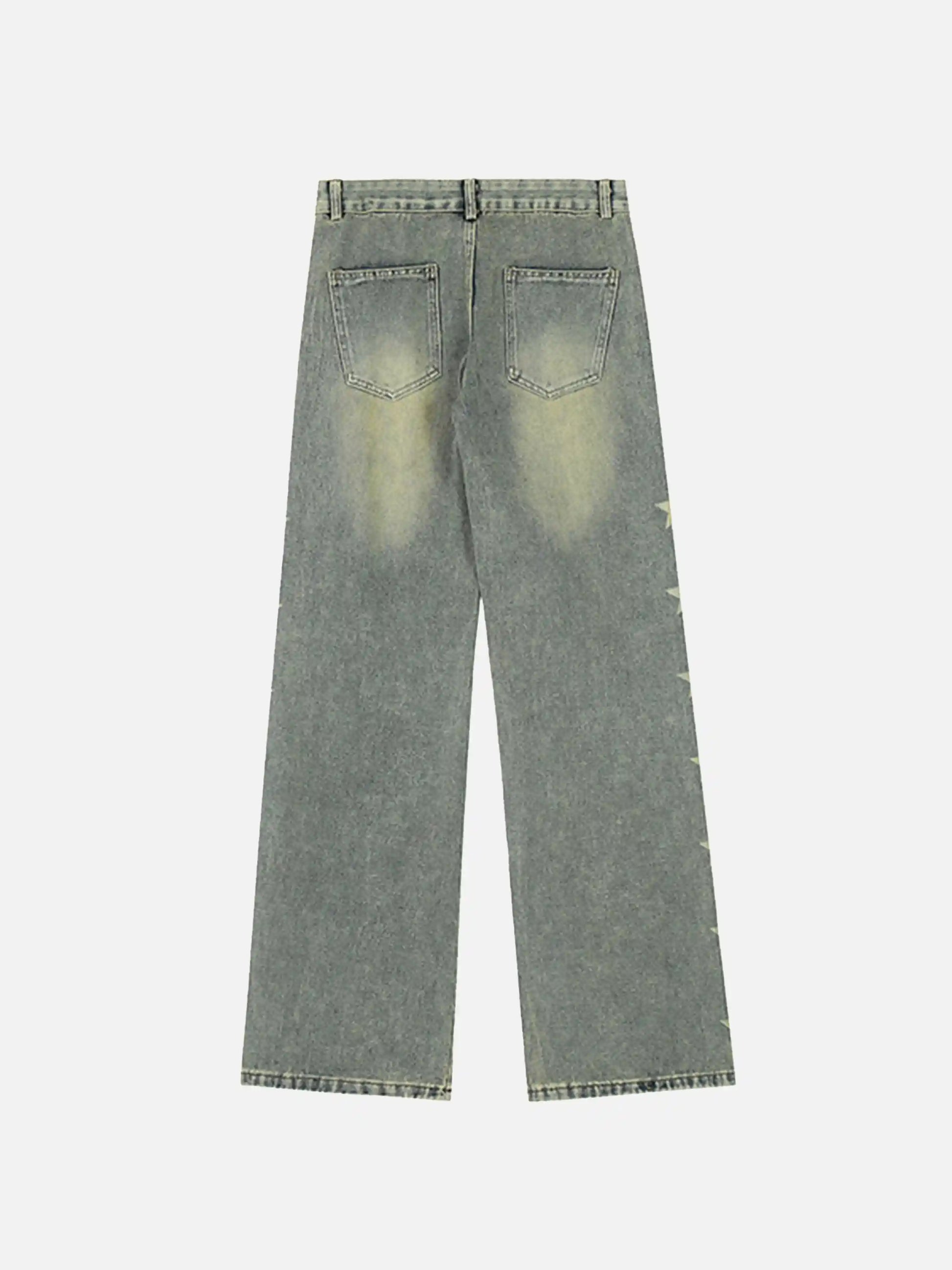 Vintage Distressed Star Print Straight-leg Jeans