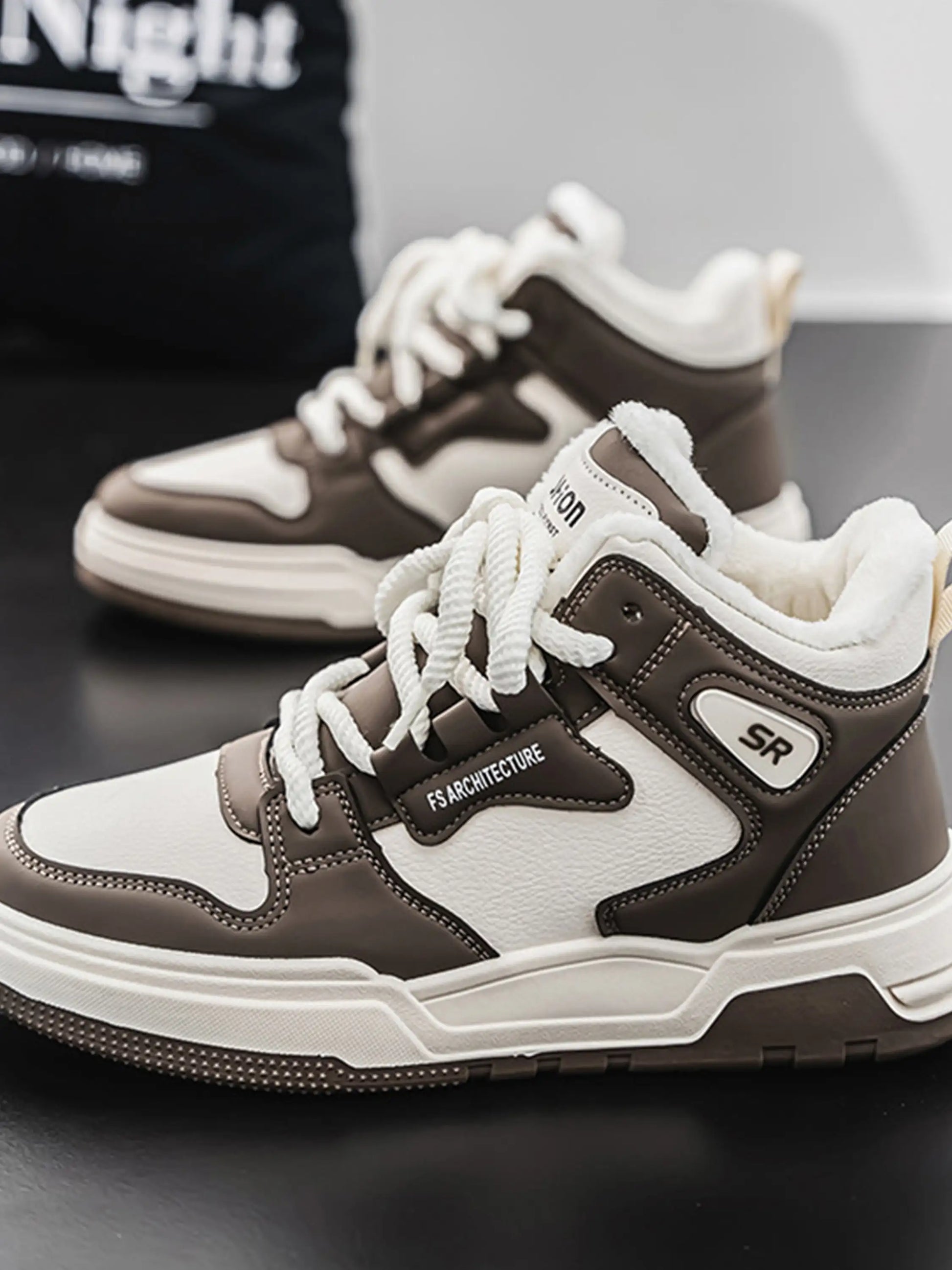 Contrast Color Mid-top PU Sneakers