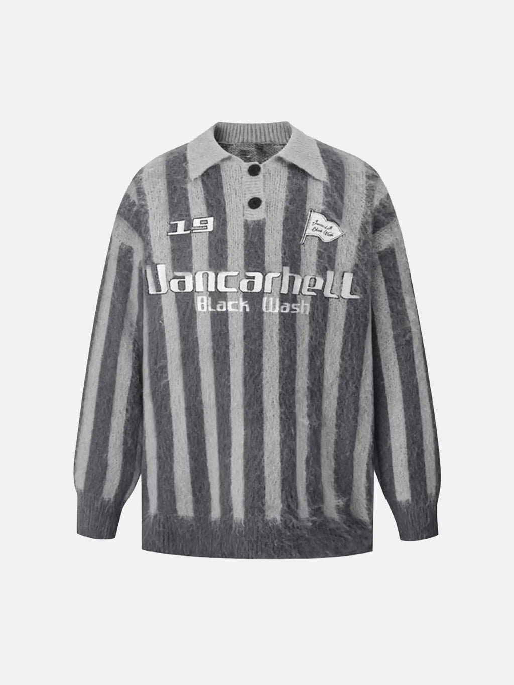 Vintage Vertical Striped Polo Collar Sweater