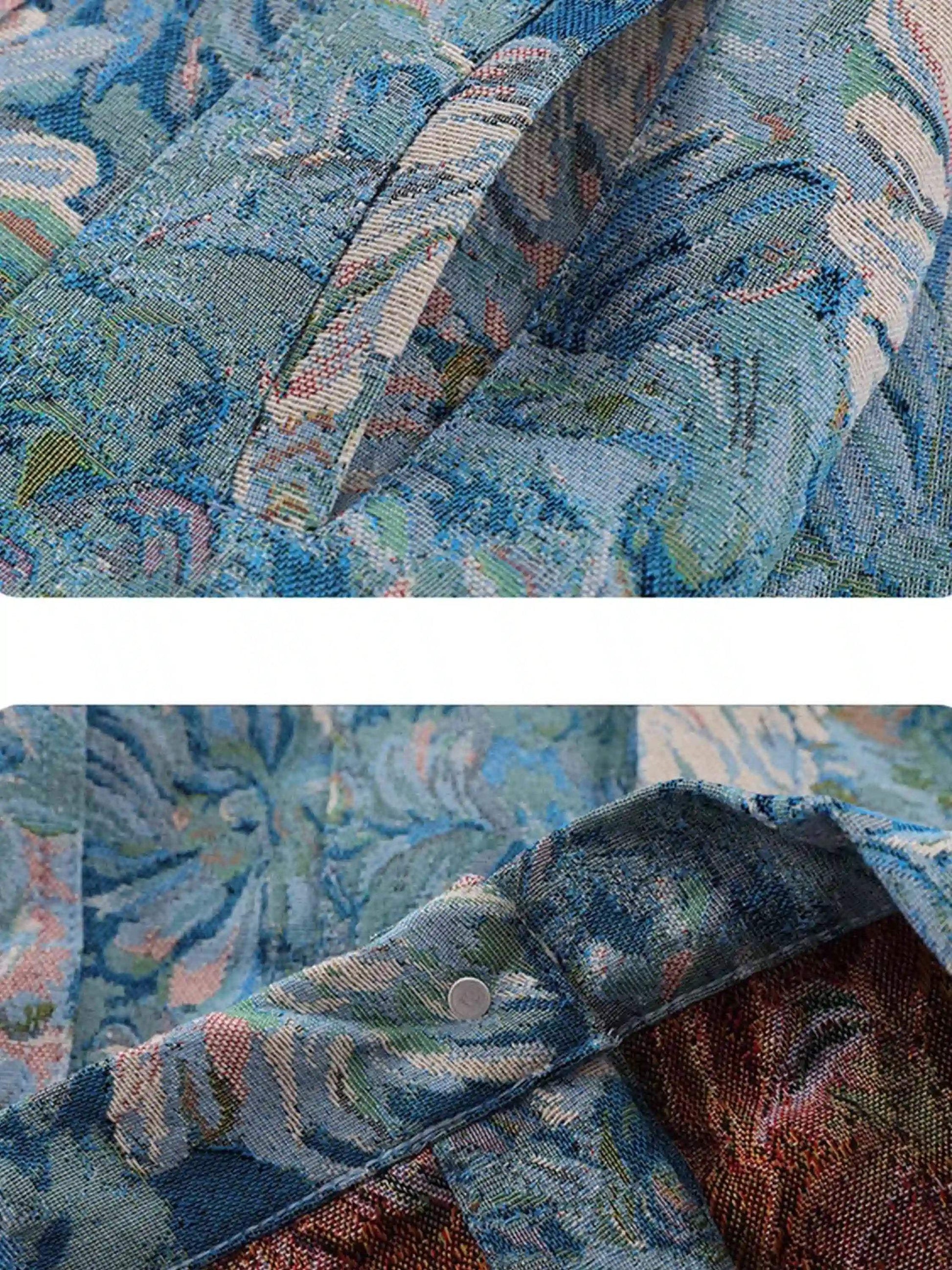 Disguisen Oil Painting Jacquard Flower Denim Jacket