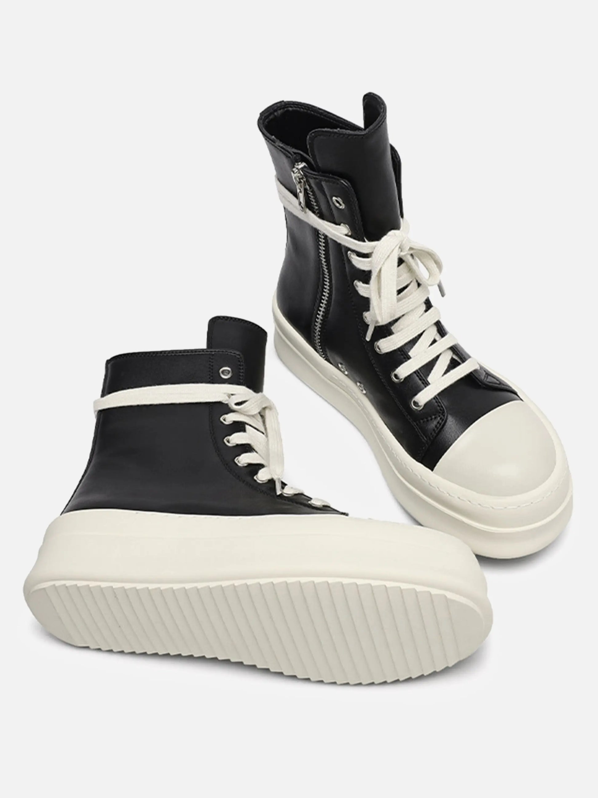 Lace-up High-top Side Zipper Chunky Shoes