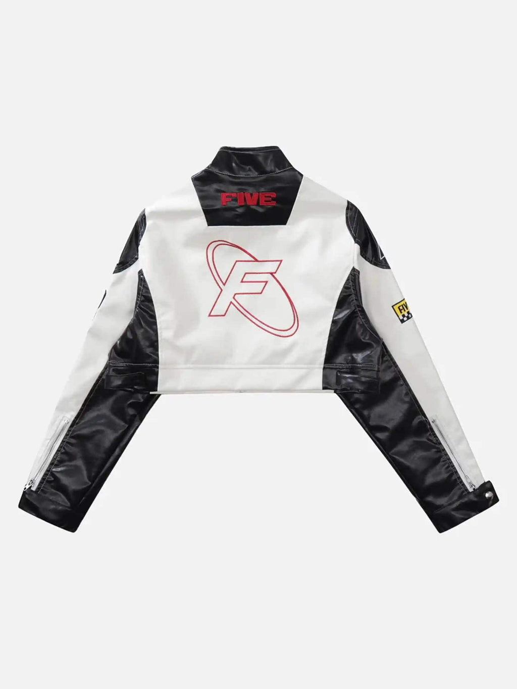 Badge Short PU Leather Racing Jacket-2221