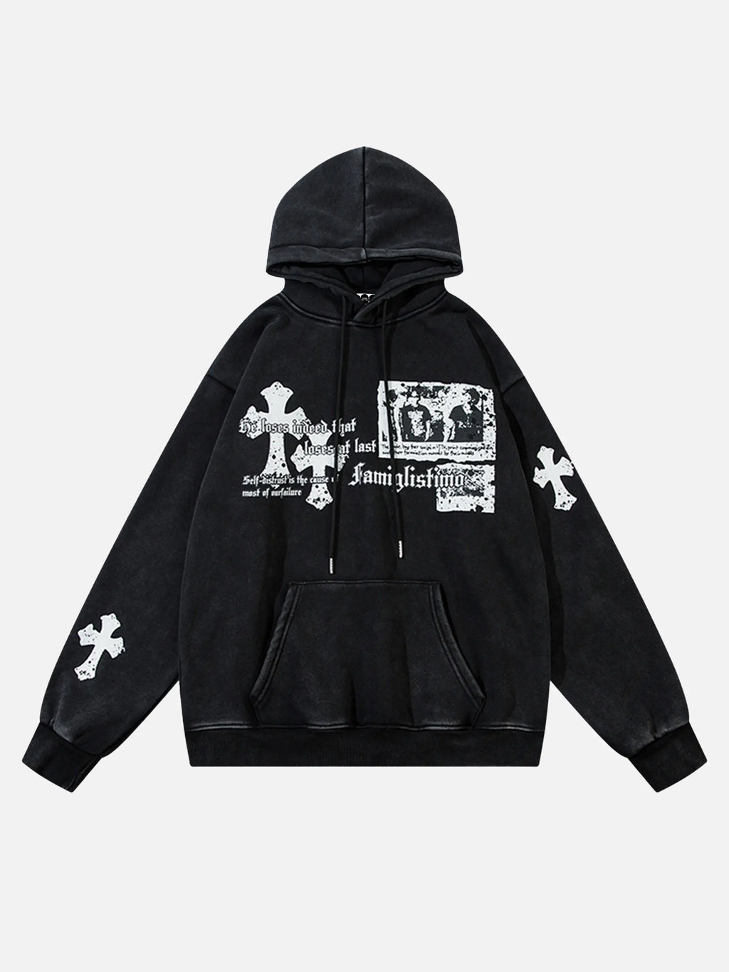 Vintage Cross Print Washed Hoodie