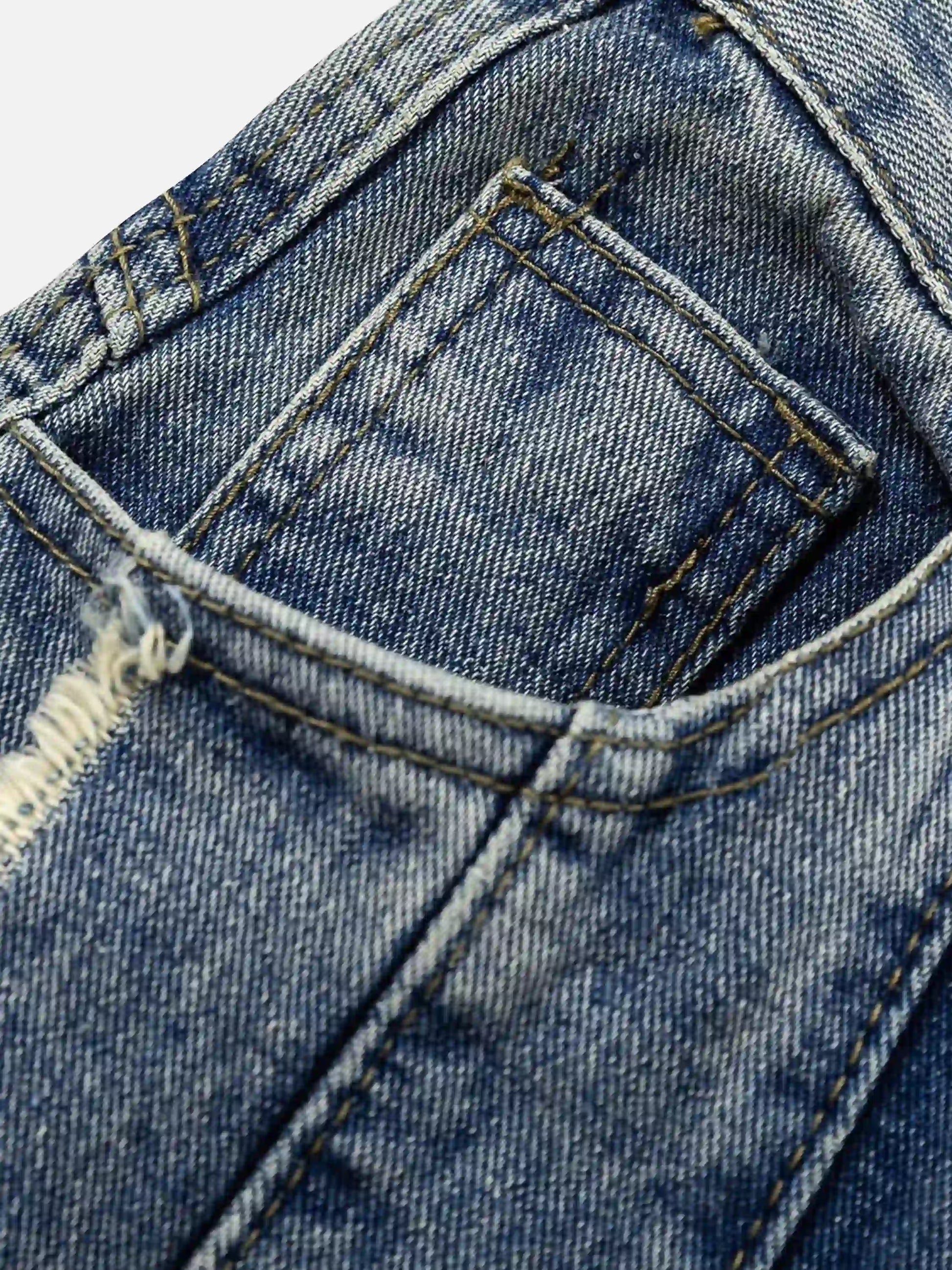 Vintage Fringed Raw-edge Oversized Jeans