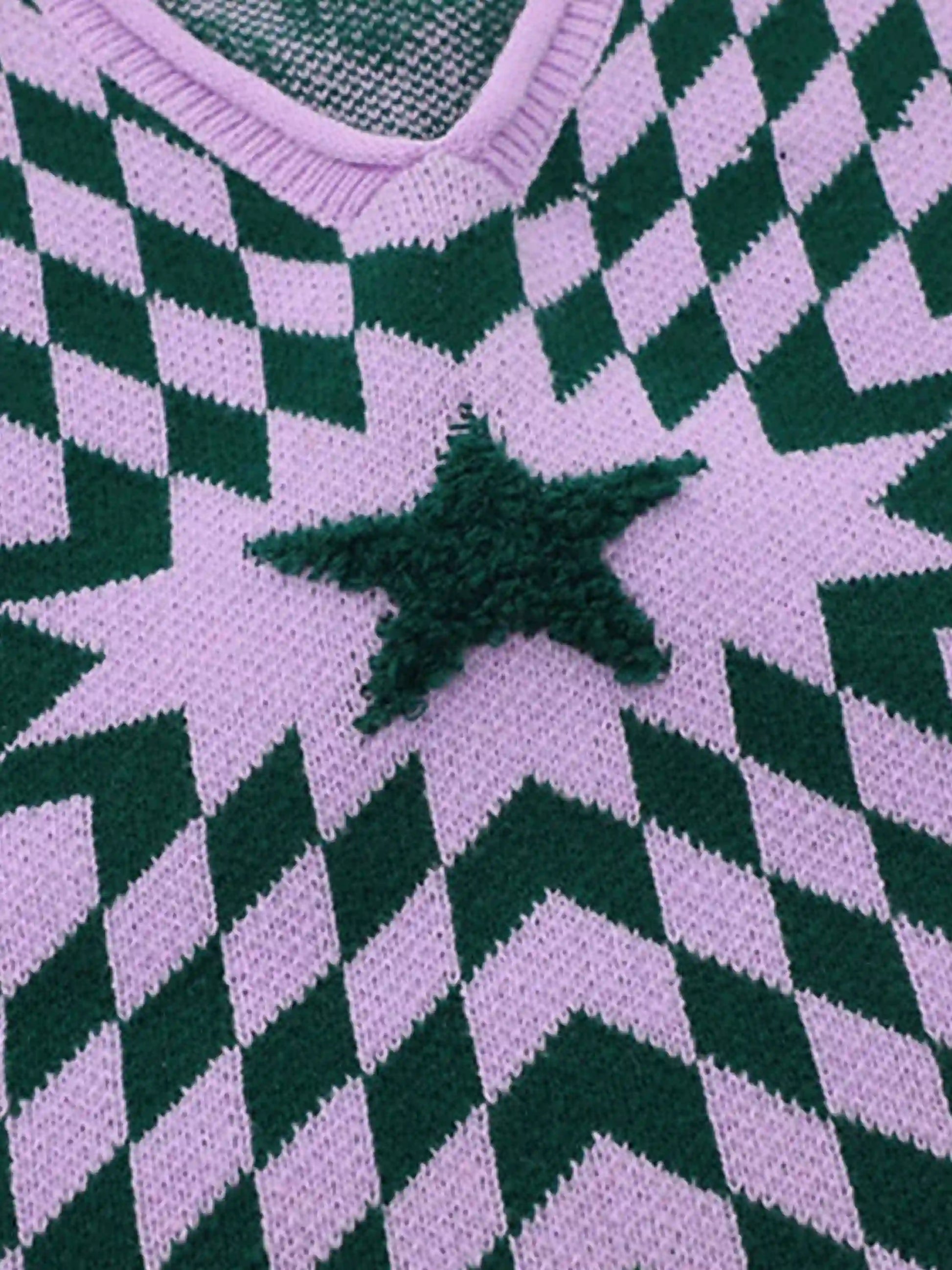 Disguisen Vintage Contrast Star V-neck Knit Sweater Vest