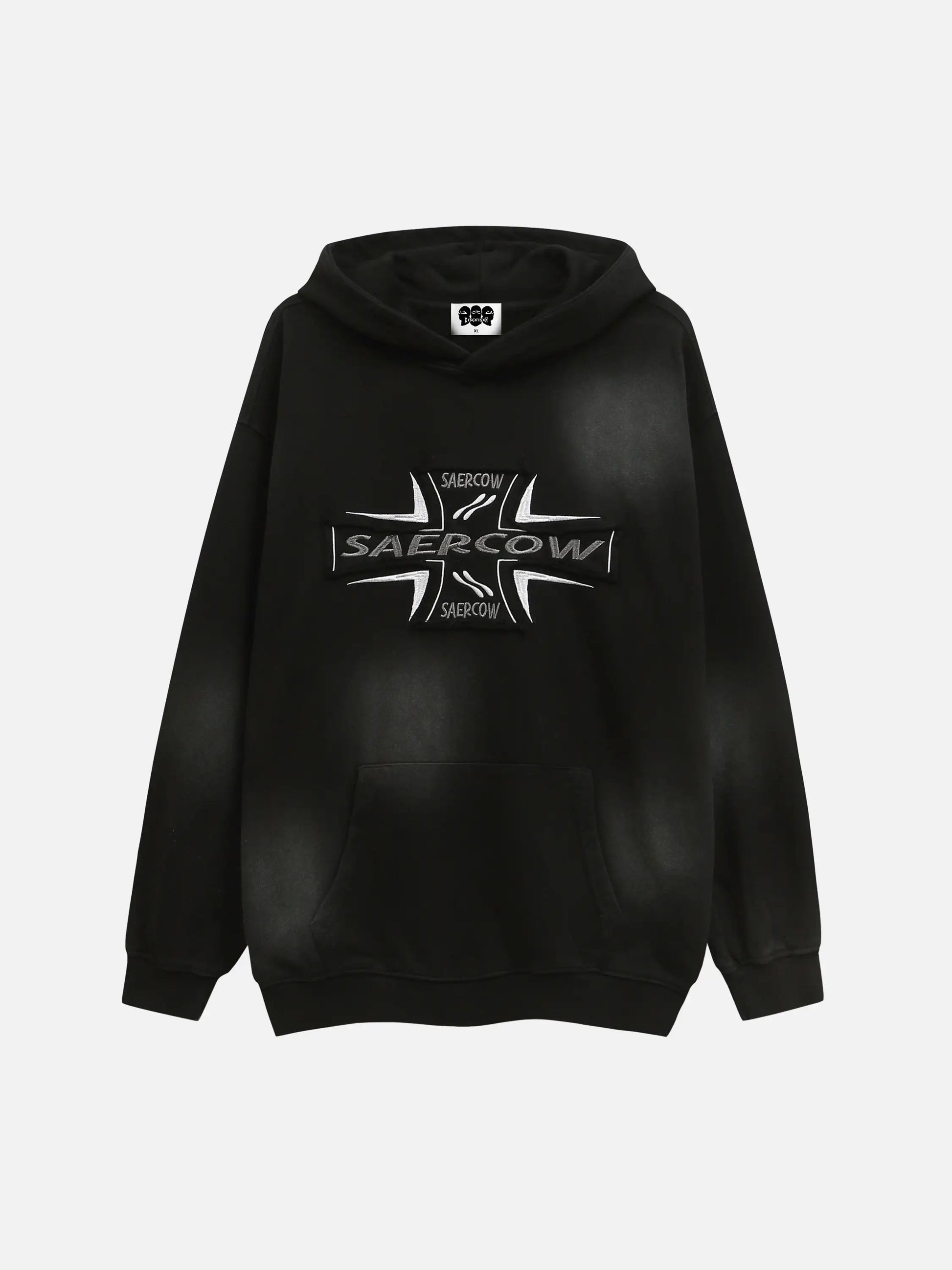Cross Lettering Embroidery Washed Hoodie