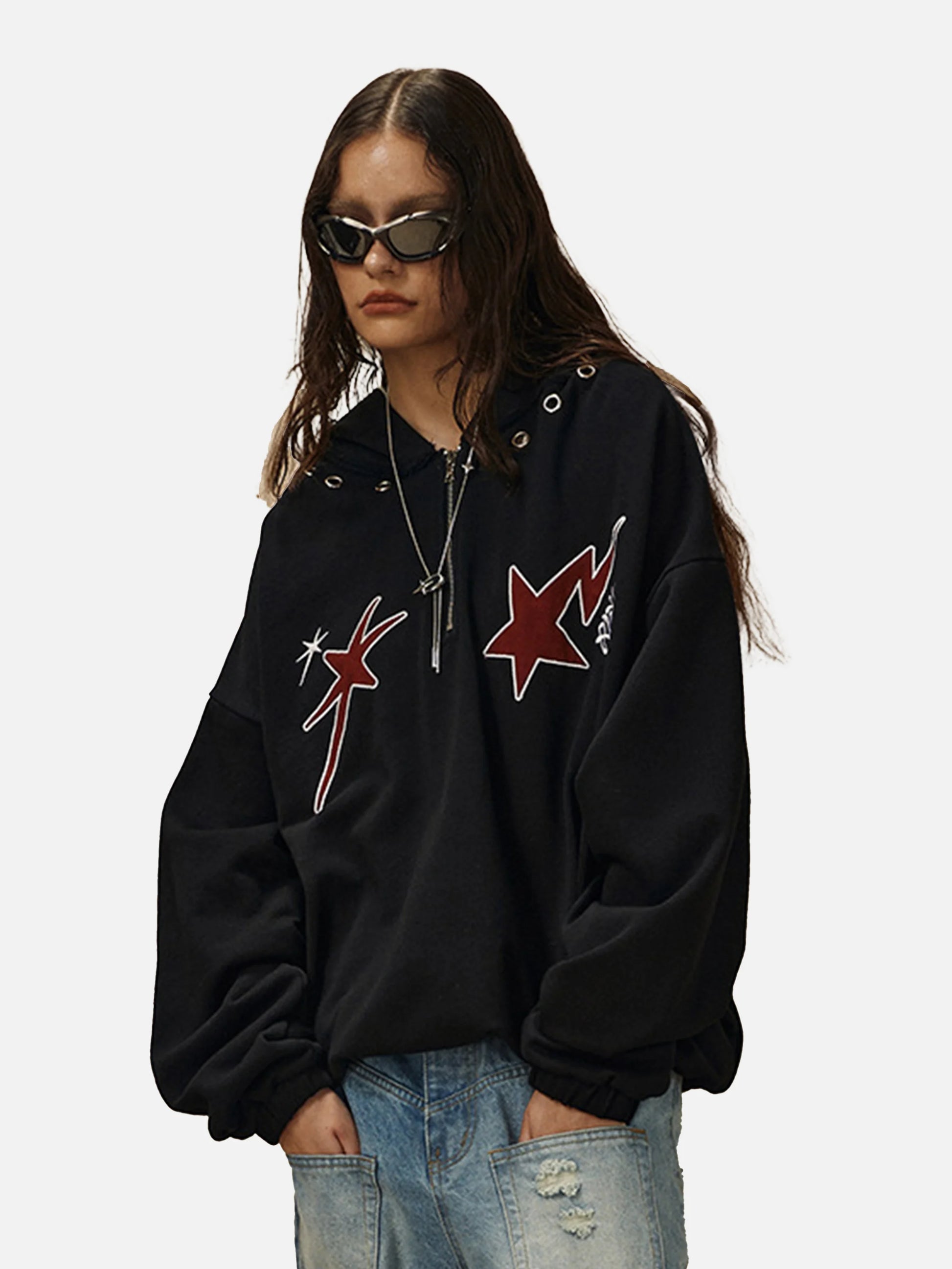 Star Patchwork Half-zip Hoodie