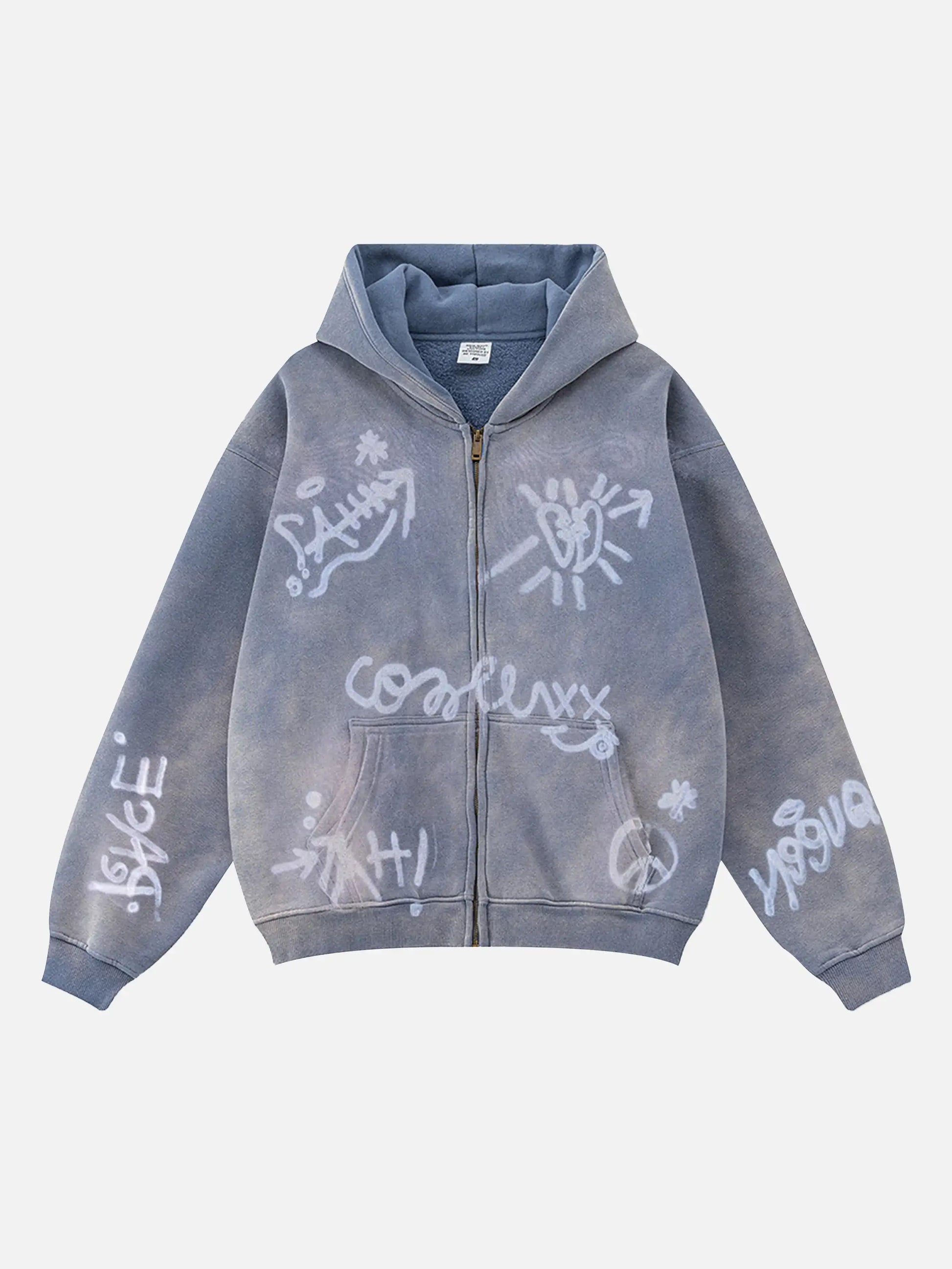 Hand-drawn Graffiti Washed Thick Hoodie