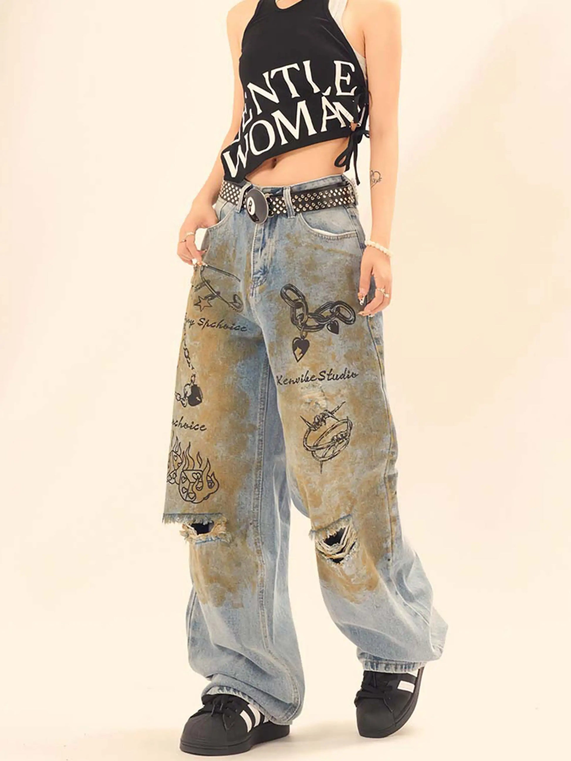 Disguisen Vintage Ripped Graffiti Jeans