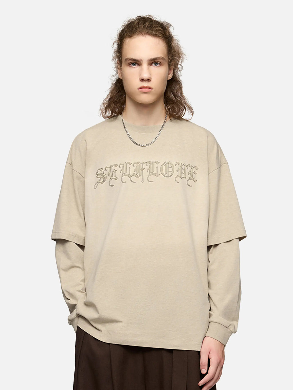 Disguisen 3D Foam Fake Two-piece Washed Long Sleeves T-Shirt