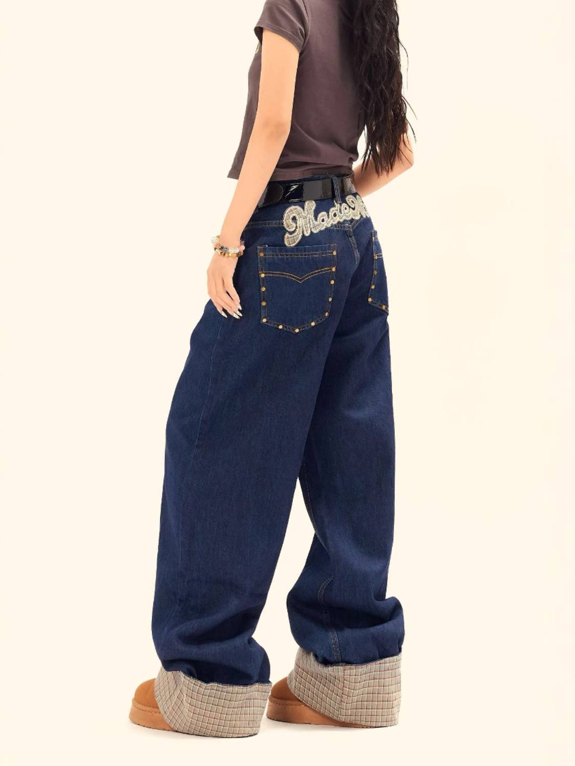 Plaid Panel Jeans