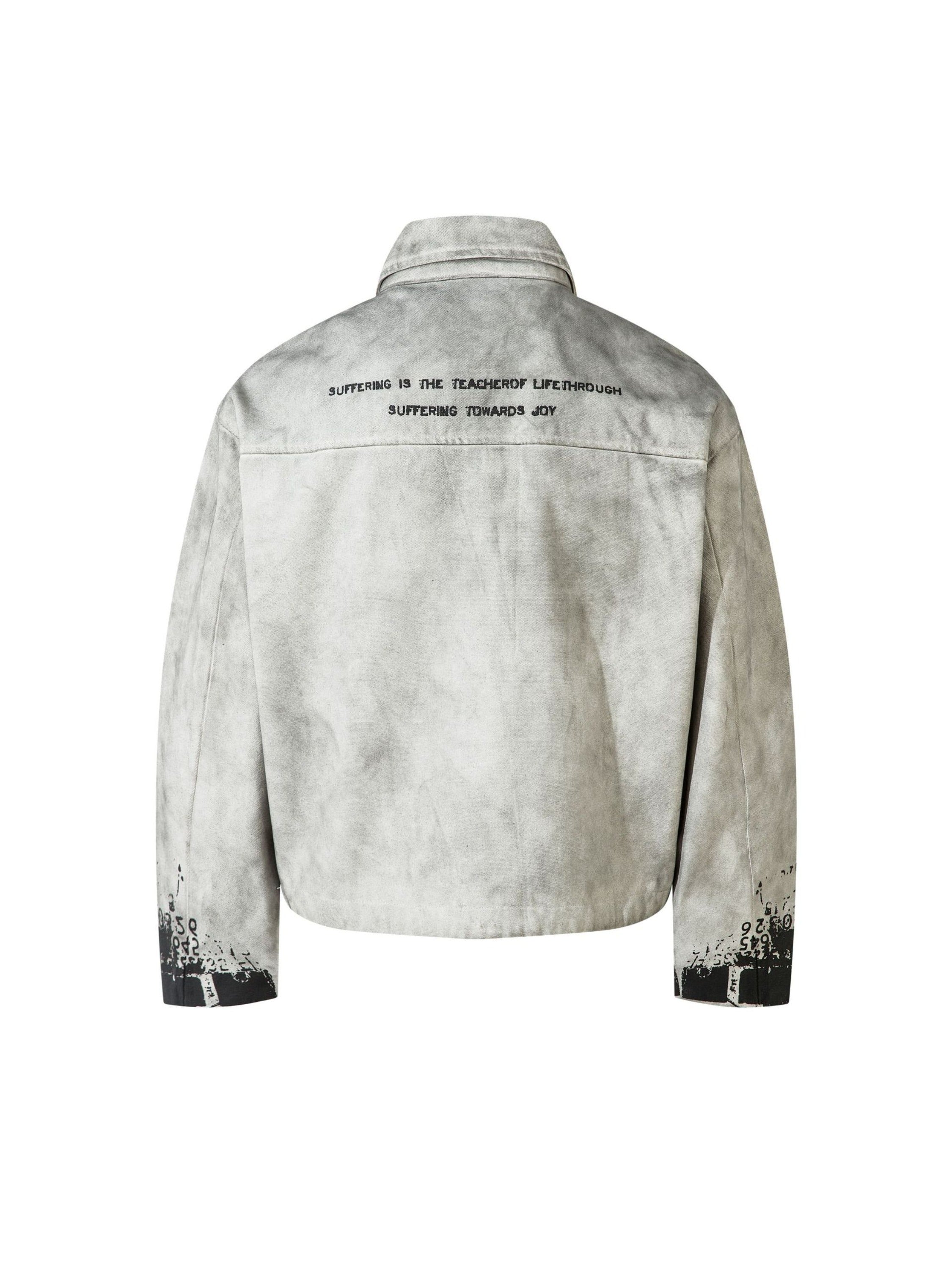 Vintage Letter Print Distressed Short Jacket