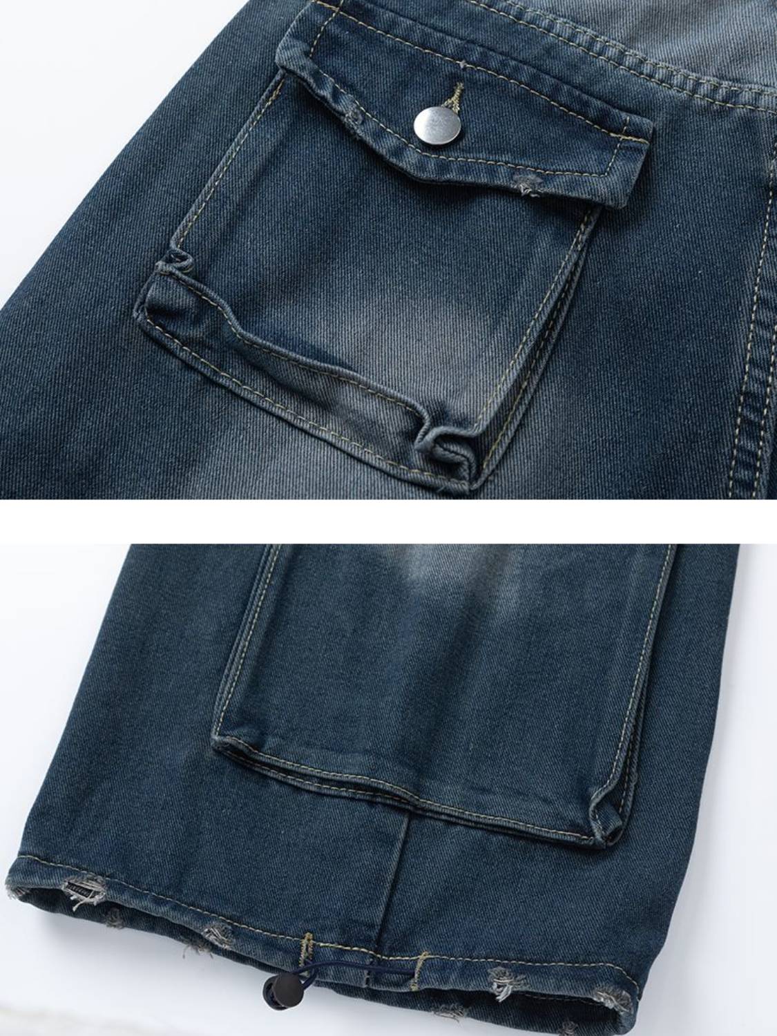 Vintage Washed Multi-pocket Jeans